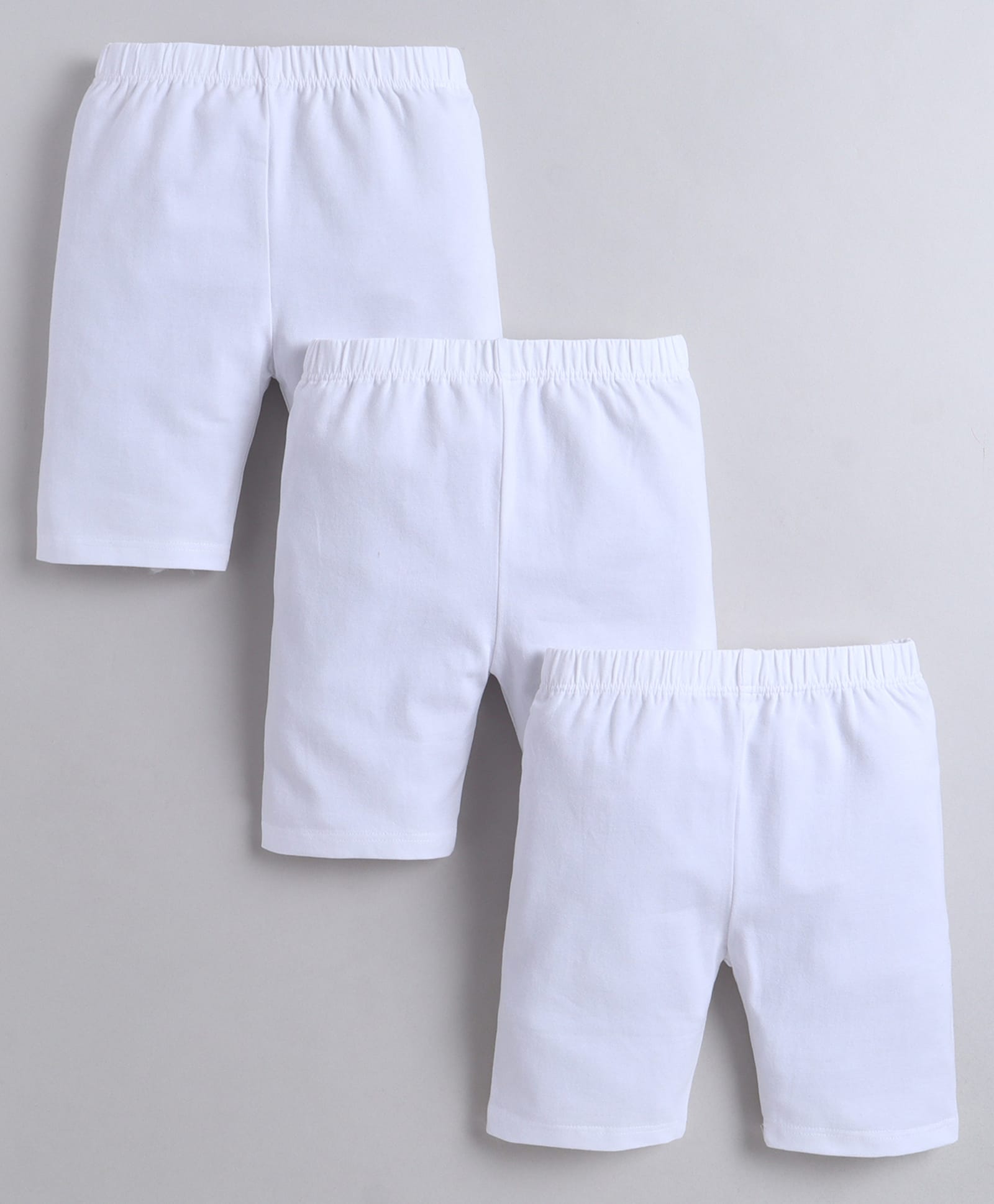 BUMZEE Cotton Knit Mid Thigh Solid Cycling Shorts Pack Of 3 - White-image-34