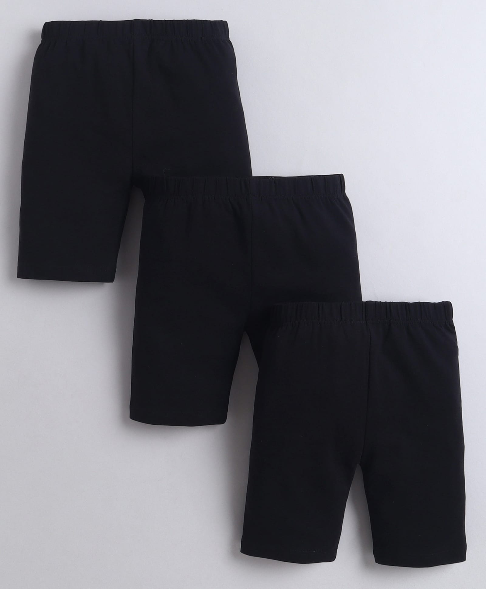 BUMZEE Cotton Knit Mid Thigh Solid Cycling Shorts Pack Of 3 - Black-image-35