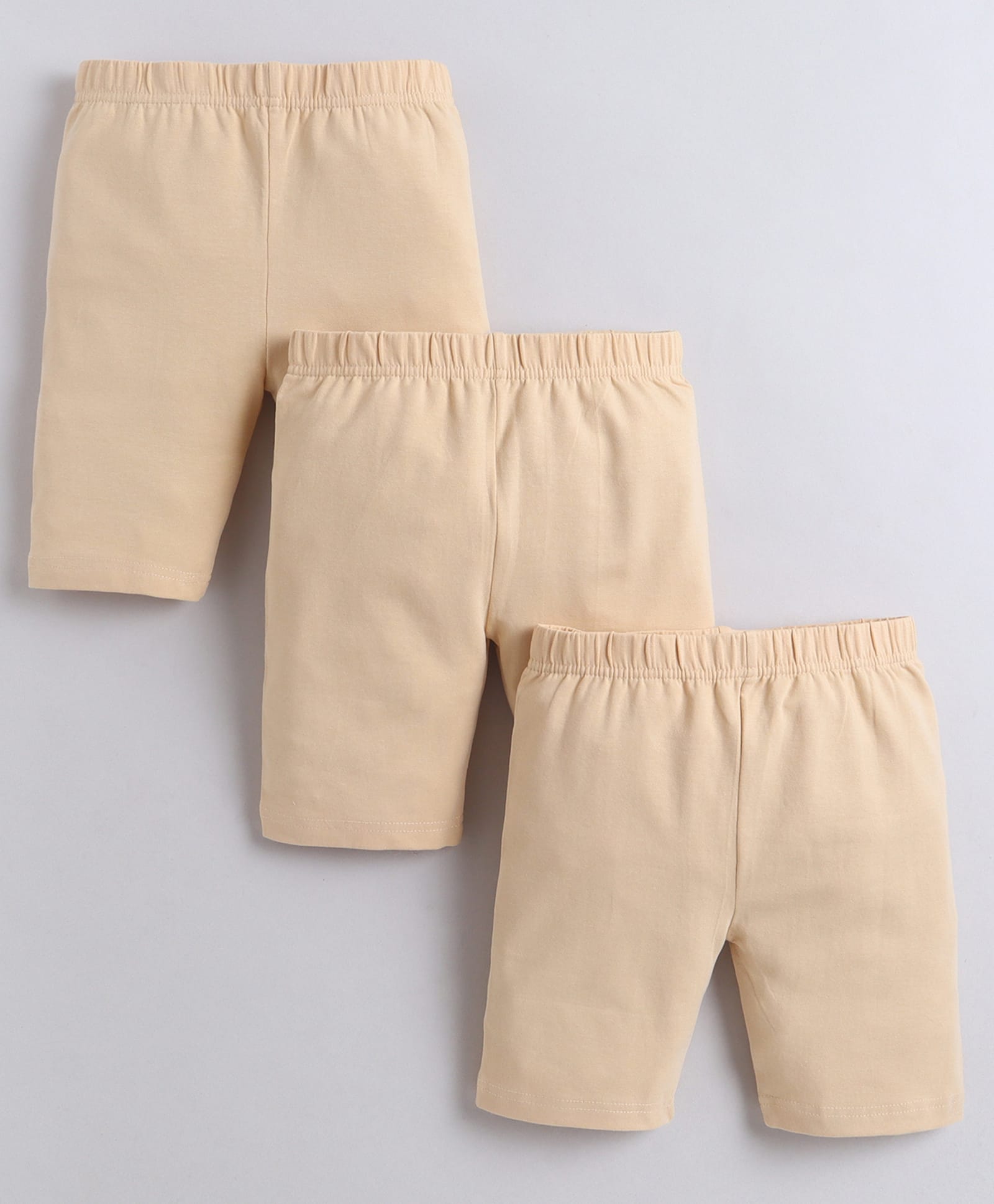 BUMZEE Cotton Knit Mid Thigh Solid Cycling Shorts Pack Of 3 - Beige-picture-14