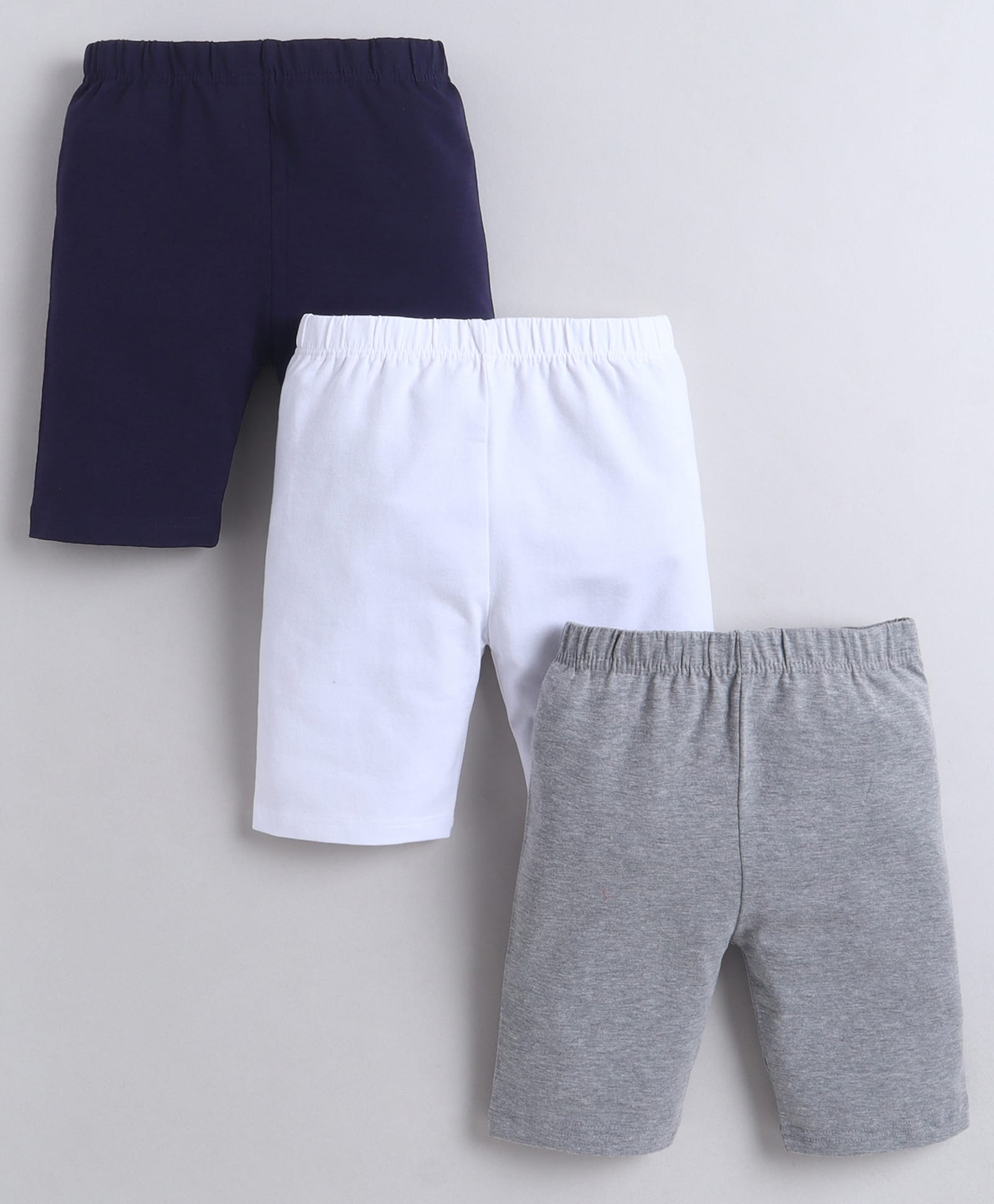 BUMZEE Cotton Knit Mid Thigh Solid Cycling Shorts Pack Of 3 - Grey Navy Blue & White-picture-27