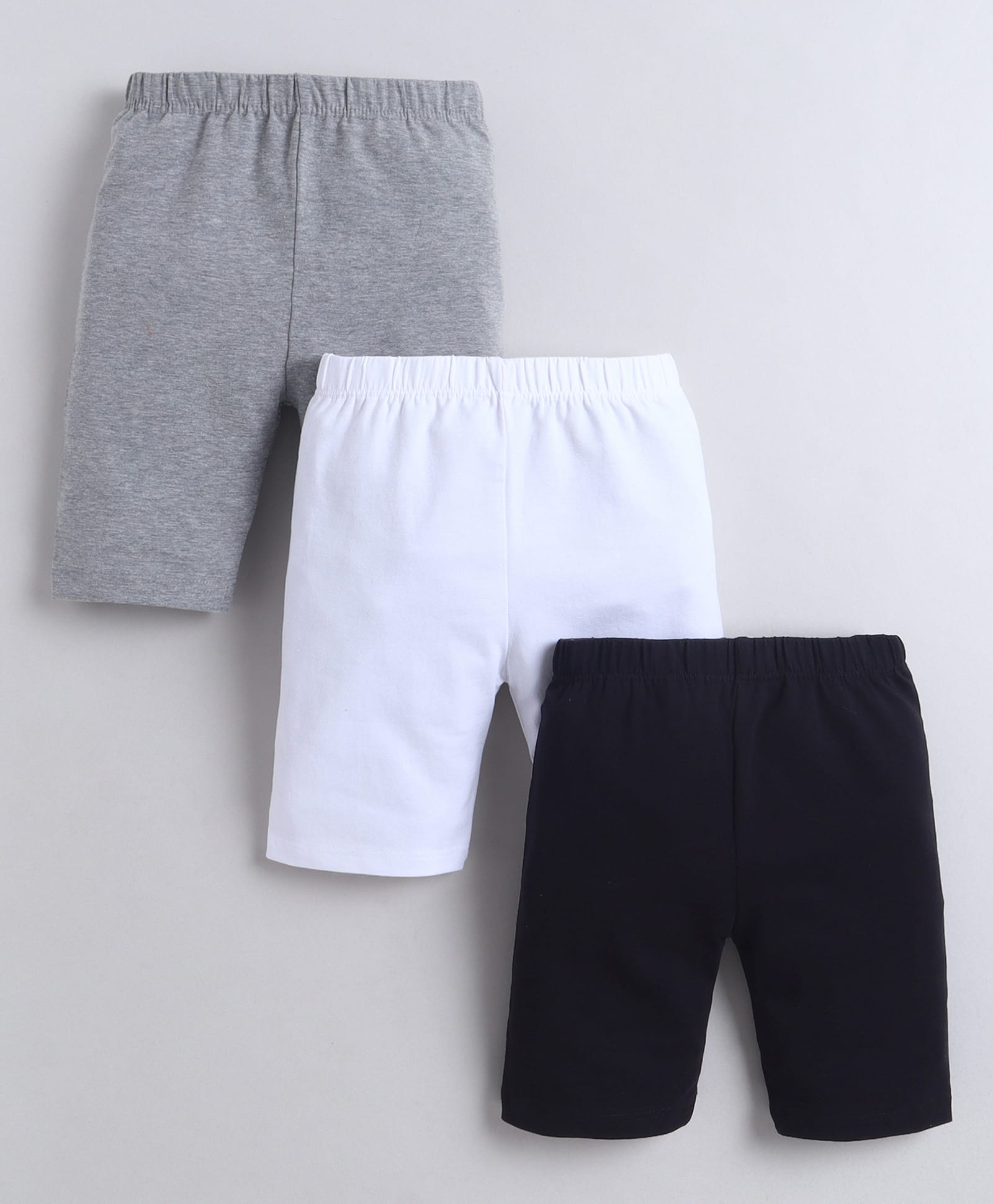 BUMZEE Cotton Knit Mid Thigh Solid Cycling Shorts Pack Of 3 - Grey Black & White-picture-14