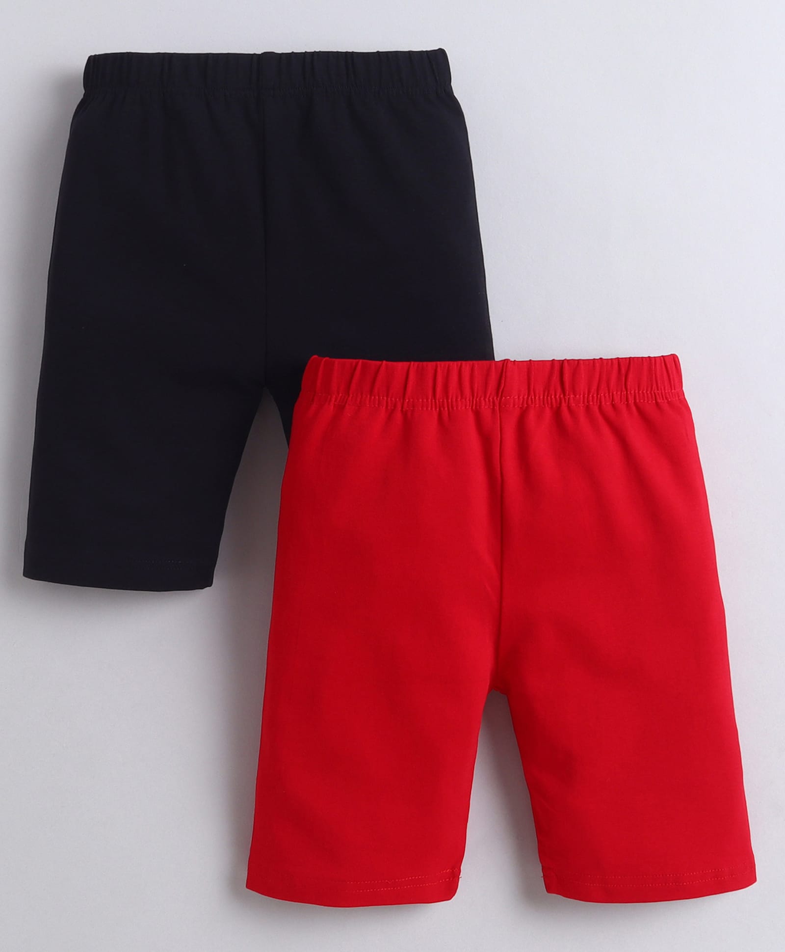 BUMZEE Cotton Knit Mid Thigh Solid Cycling Shorts Pack Of 2 - Black & Red-picture-26