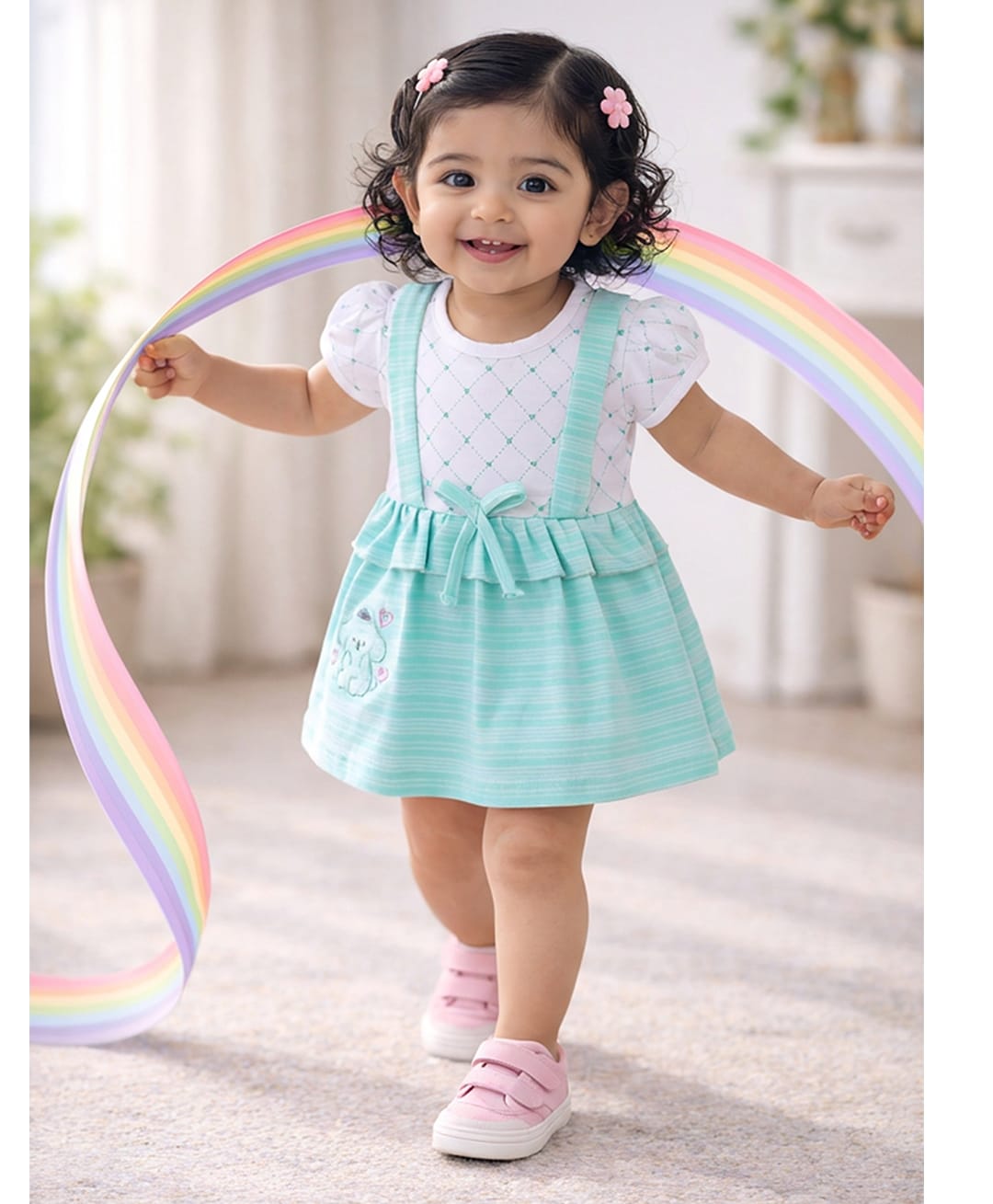 BUMZEE Cotton Knit Half Sleeves Checked Print Dress Mint 6-12 Months-image-37