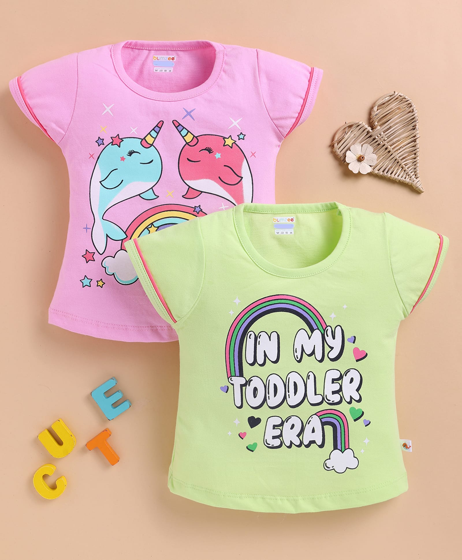 BUMZEE Cotton Knit Half Sleeves Dolphin Print T-Shirt Pack of 2 Green 6-12 Months-picture-16