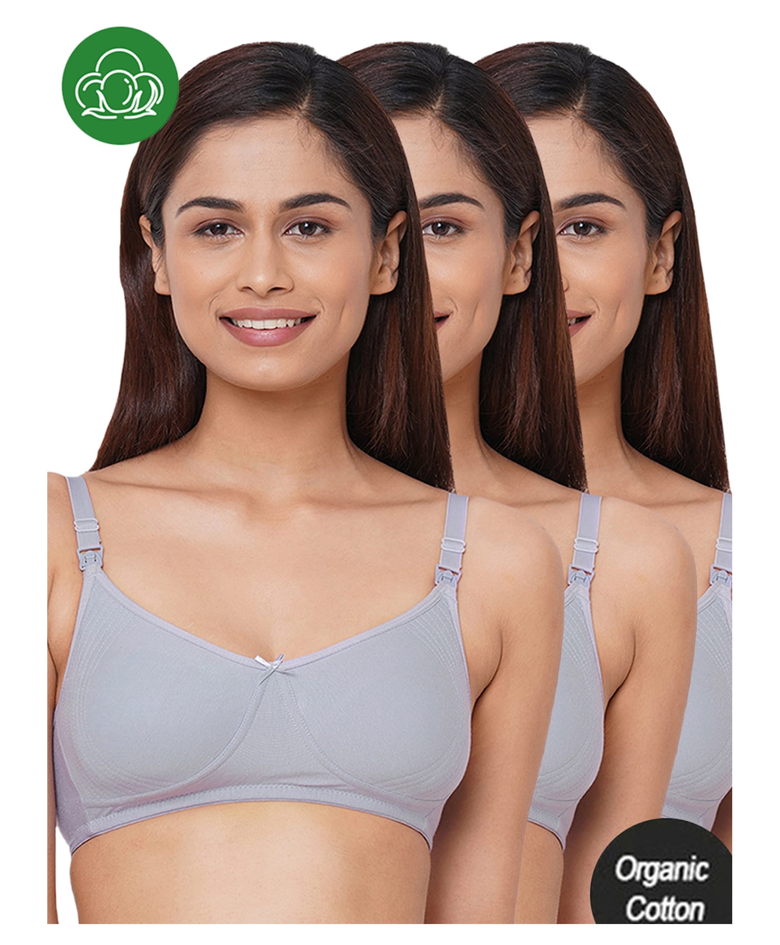Inner Sense Organic Cotton Kint Pack Of 3 Solid Non Padded Maternity Bra With Front Open Nursing Access - Lavender-picture-4