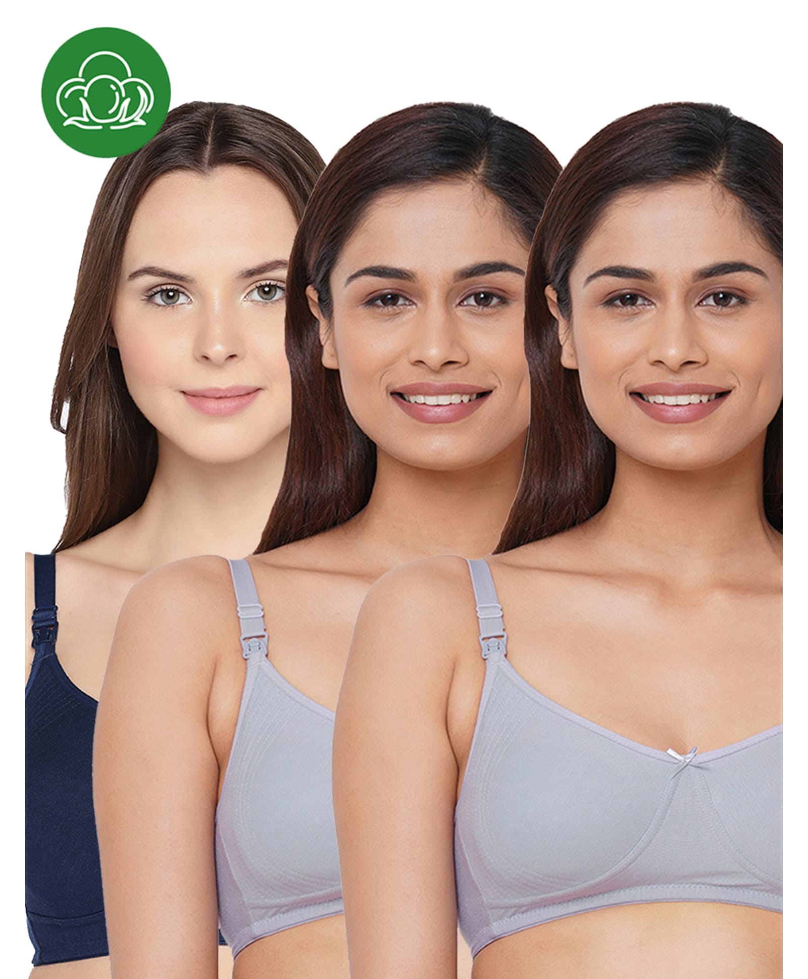 Inner Sense Organic Cotton Kint Pack Of 3 Solid Non Padded Maternity Bra With Front Open Nursing Access - Lavender & Navy Blue-image-11