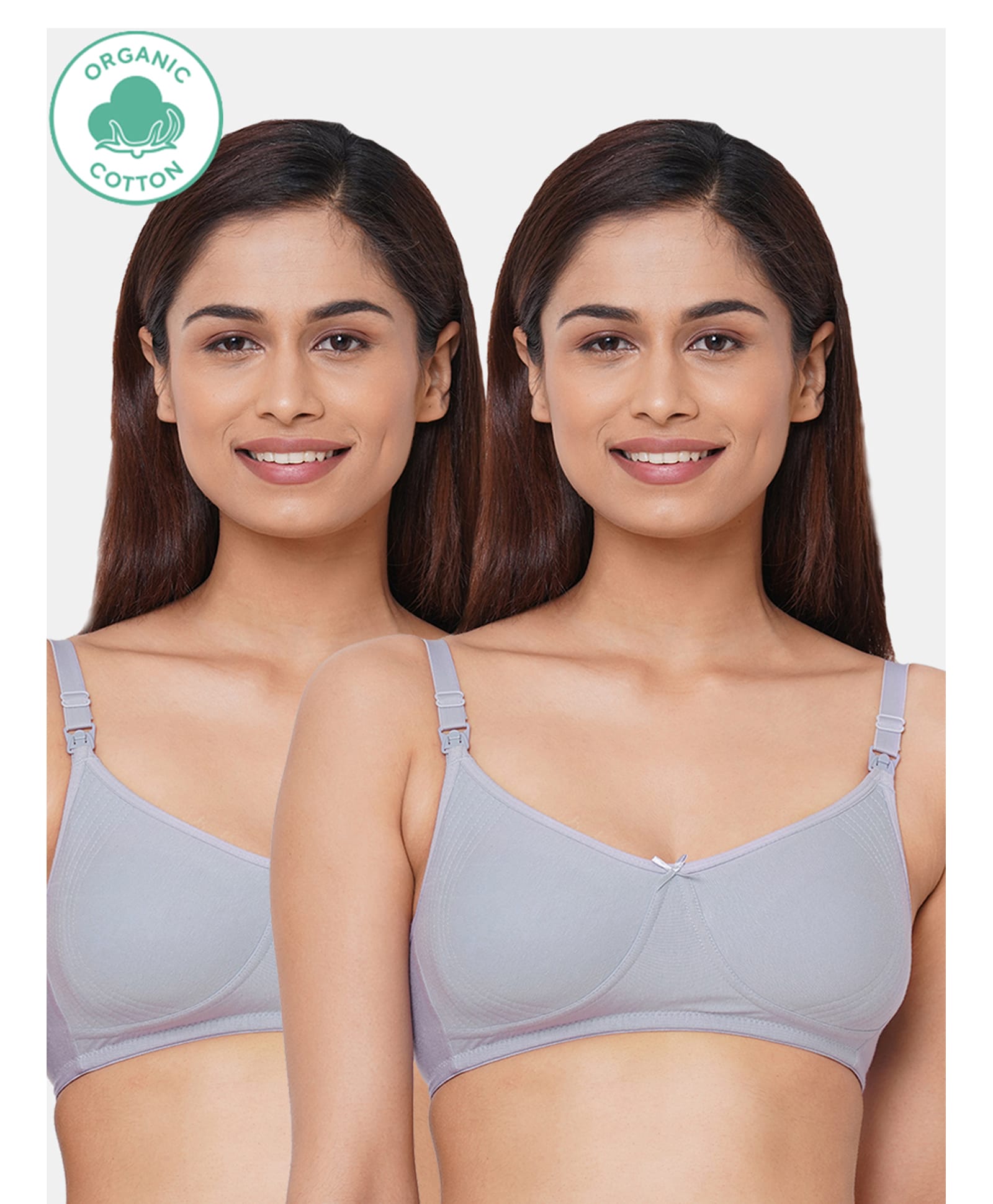 Inner Sense Organic Cotton Kint Pack Of 2 Solid Non Padded Maternity Bra With Front Open Nursing Access - Lavender-image-12