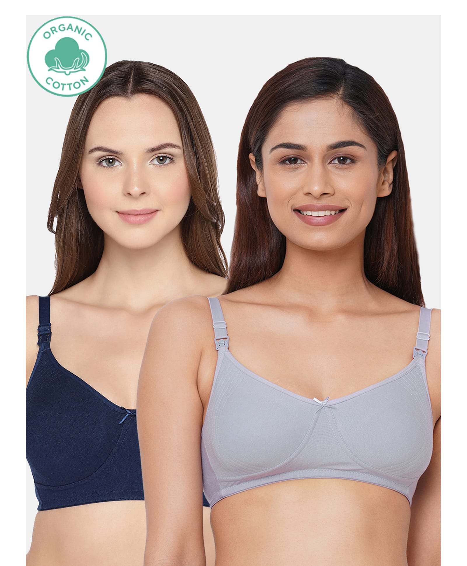 Inner Sense Organic Cotton Kint Pack Of 2 Solid Non Padded Maternity Bra With Front Open Nursing Access - Lavender & Navy Blue-image-30