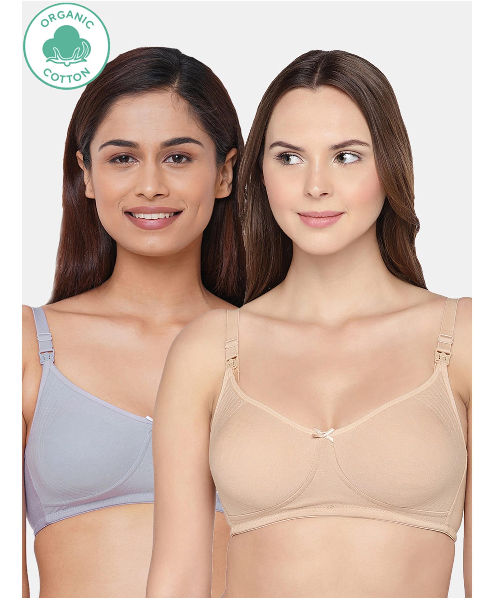 Inner Sense Organic Cotton Kint Pack Of 2 Solid Non Padded Maternity Bra With Front Open Nursing Access - Beige & Lavender-image-45