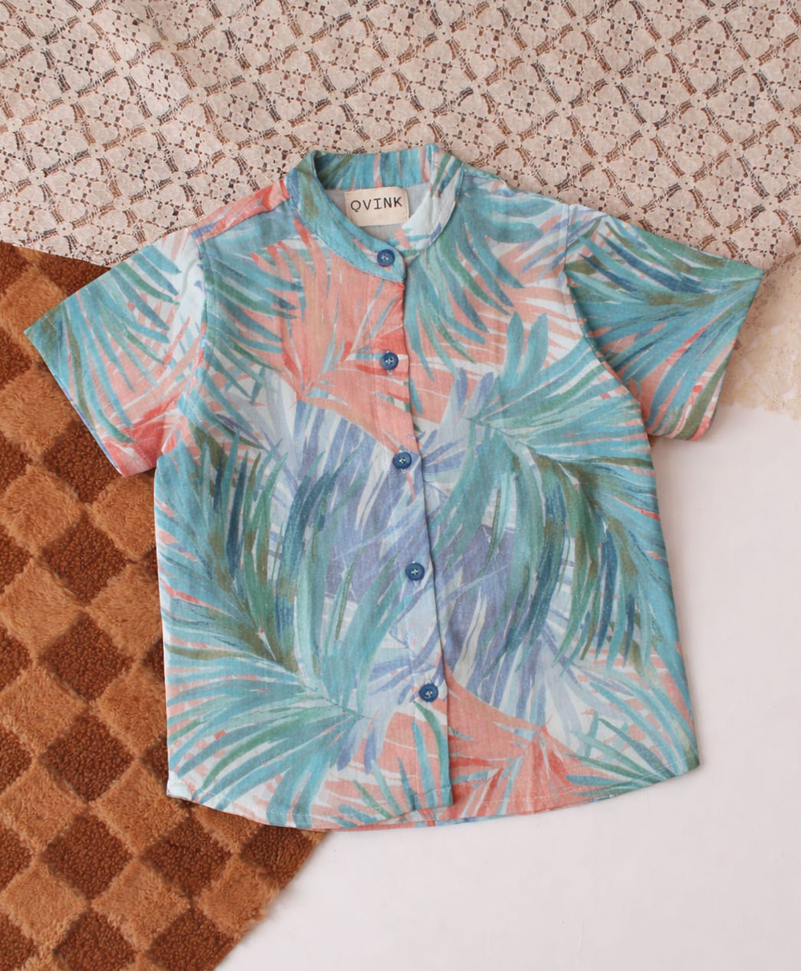 Qvink Cotton Woven Half Sleeves Tropical Theme Printed Shirt - Multi Colour-picture-8