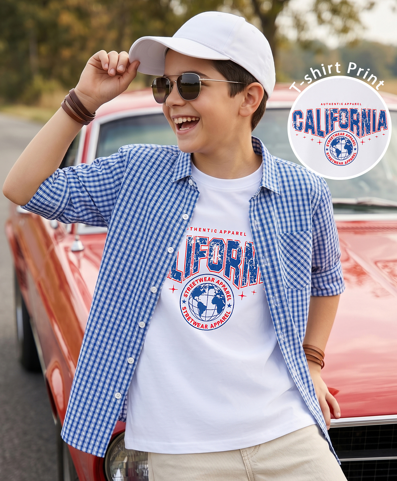 Pine Kids 100% Cotton WOven Full Sleeves Checked Shirt With Text Printed Tank T-Shirt - Multicolor-picture-23