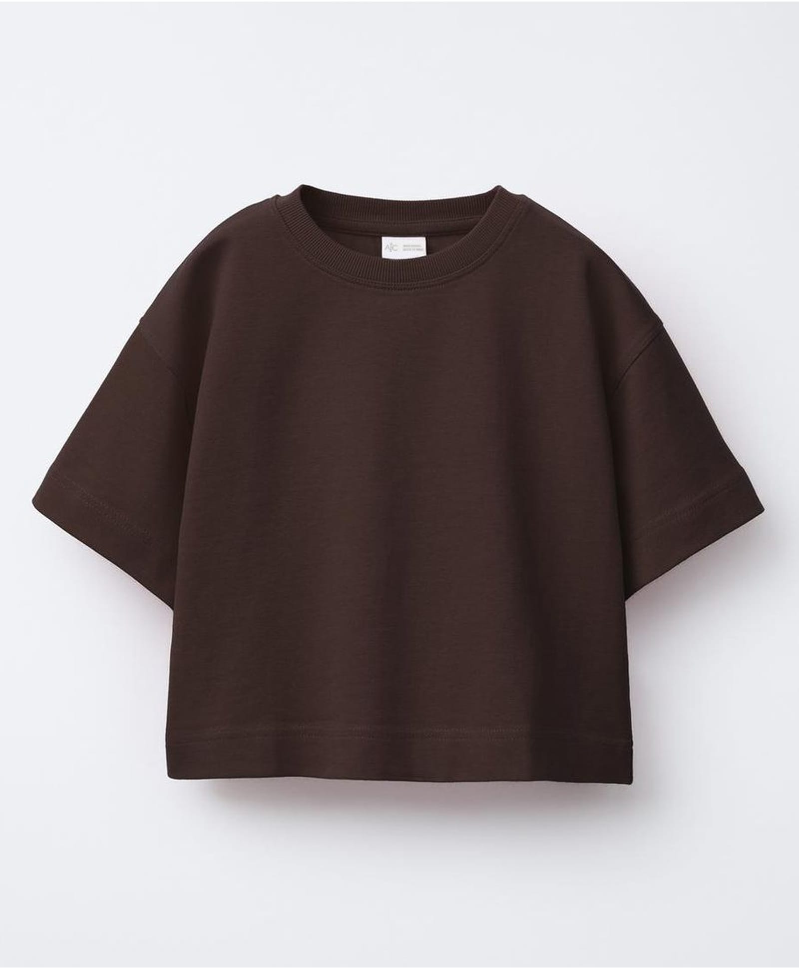 ALAN JONES Cotton Knit Half Sleeves Solid Oversized Crop Tee - Brown-picture-28