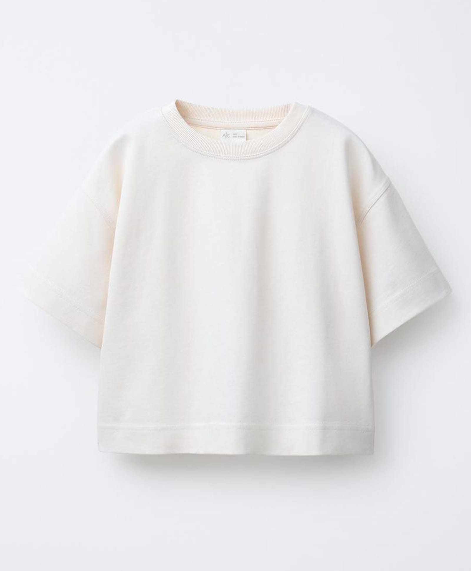 ALAN JONES Cotton Knit Half Sleeves Solid Oversized Crop Tee - Ecru-image-31