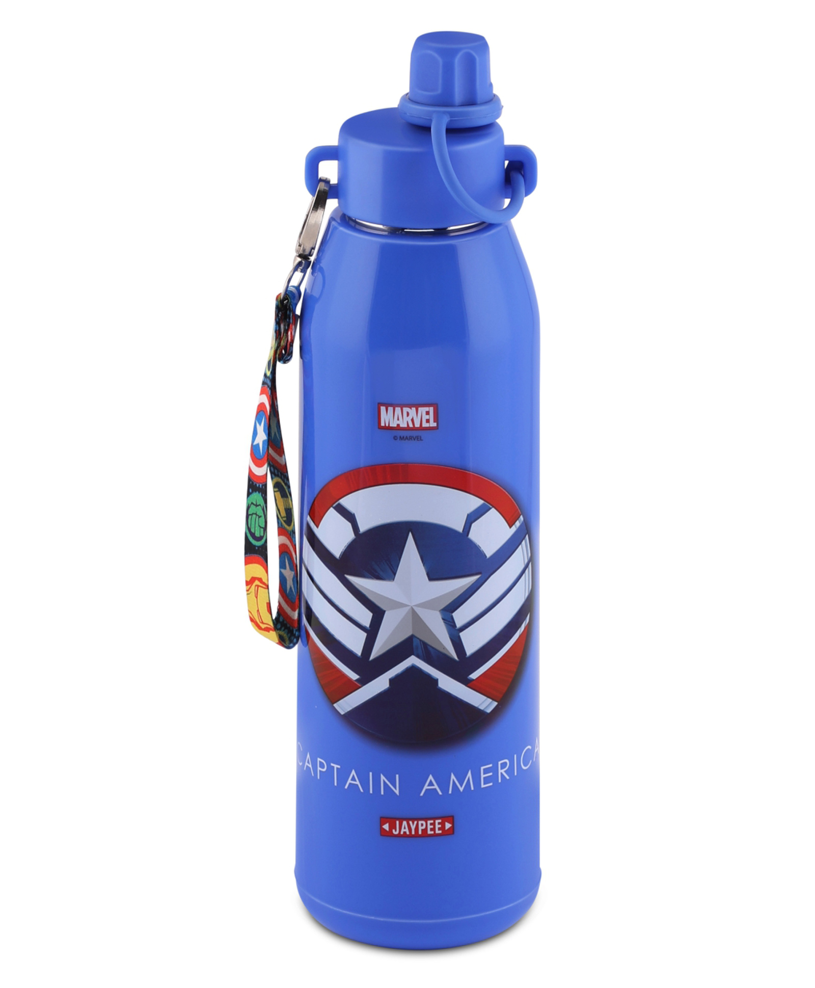 Jaypee PowerSip 650ml Insulated Inner Stainless Steel Spout & Sipper Mouth Water Bottle With Handy Strap, Captain America Print, Blue-picture-39