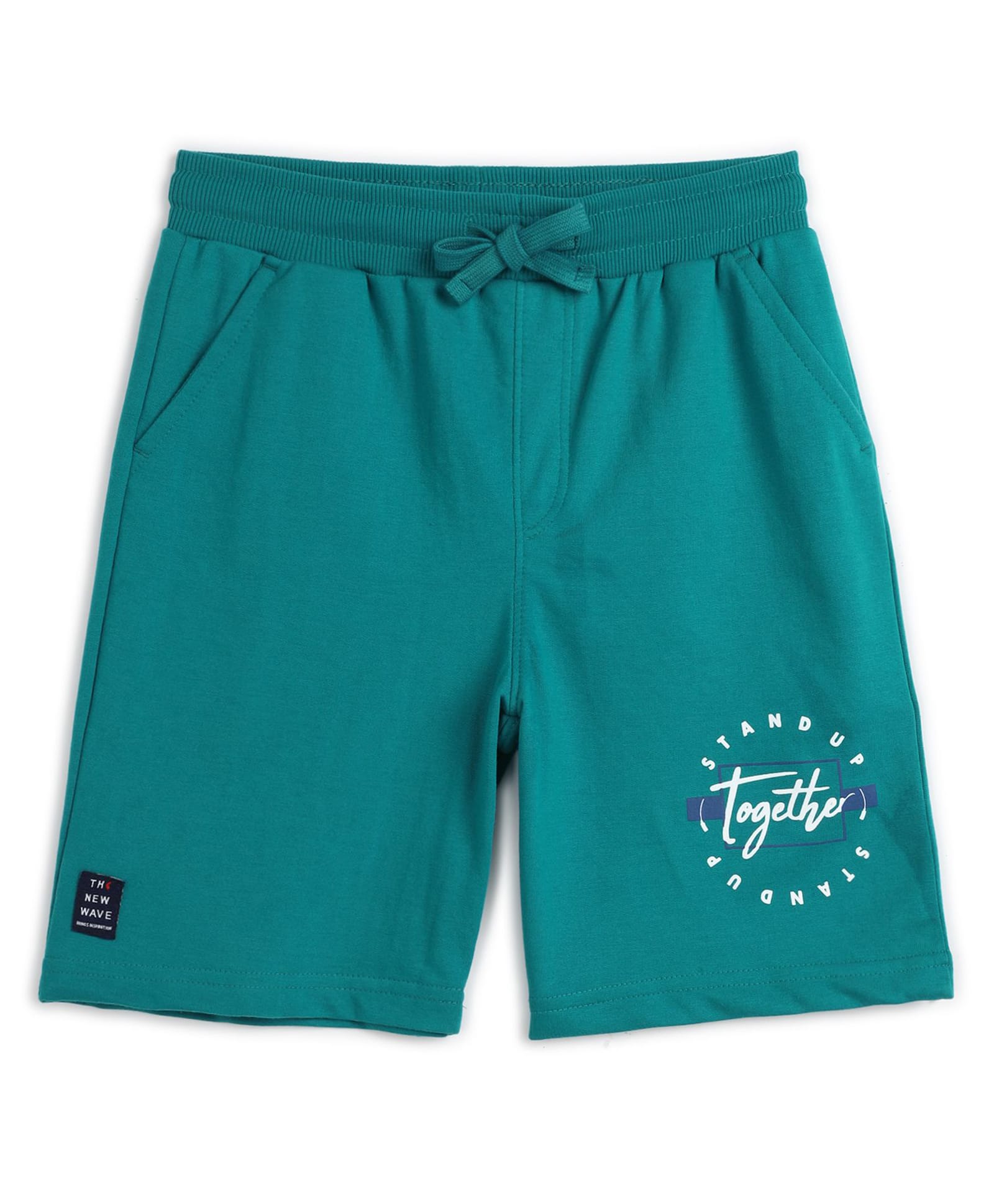 ALAN JONES Cotton Blend Knit Together Text Printed Shorts - Teal-picture-23