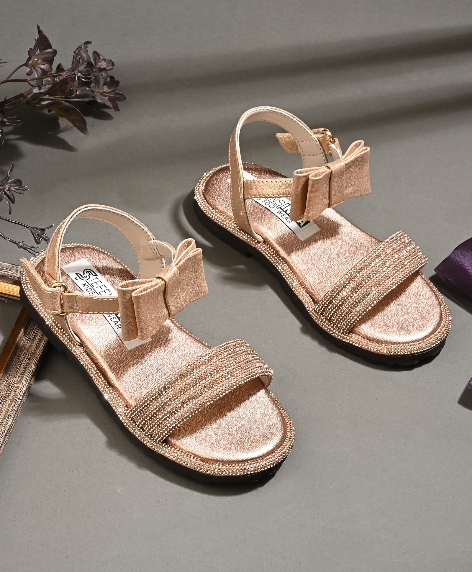 Stefens Stone Embellished Bow Applique Detailed Velcro Closure Sandal - Gold-picture-42
