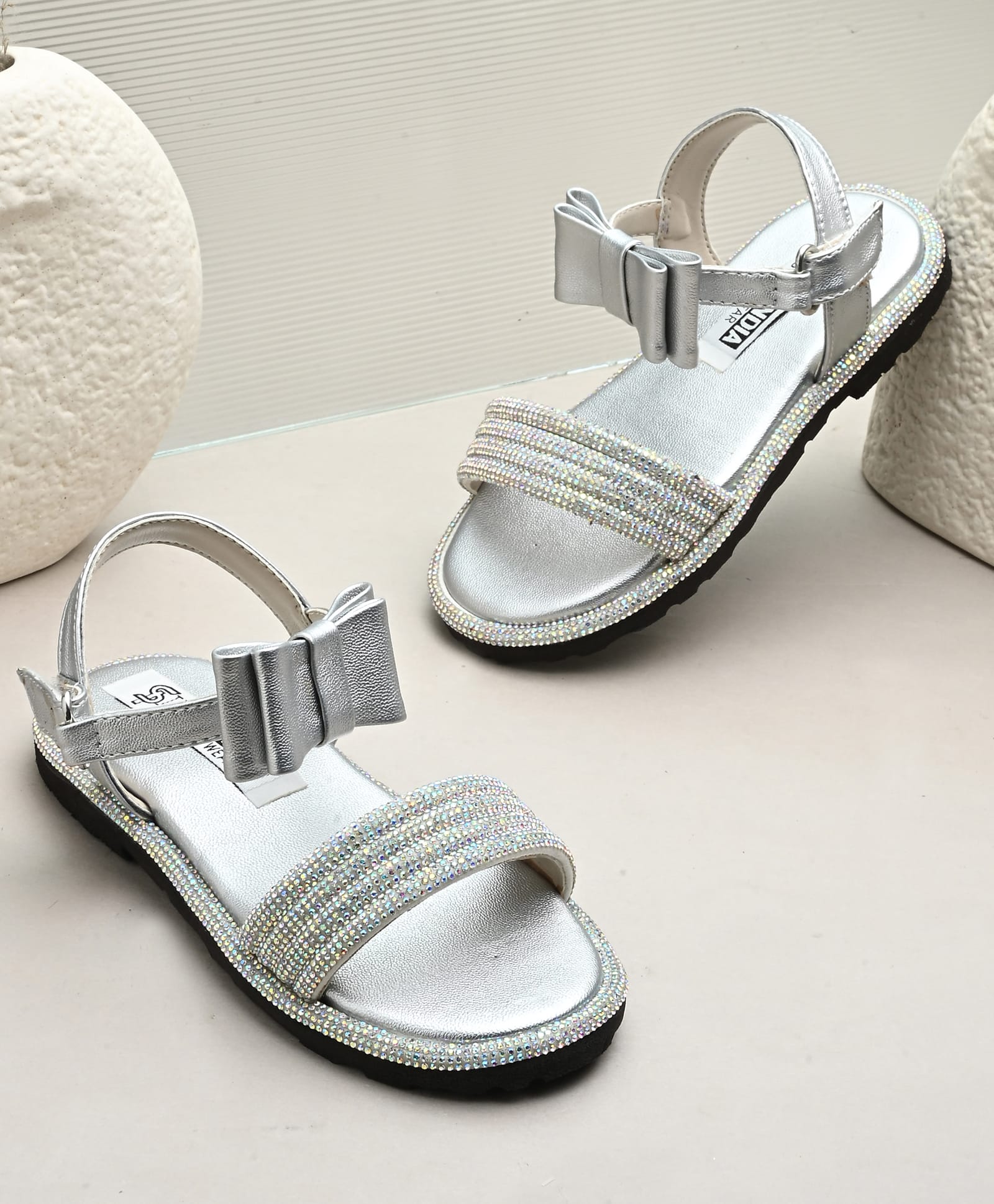 Stefens Stones Embellished Bow Applique Detailed Velcro Closure Sandals - Silver-picture-23