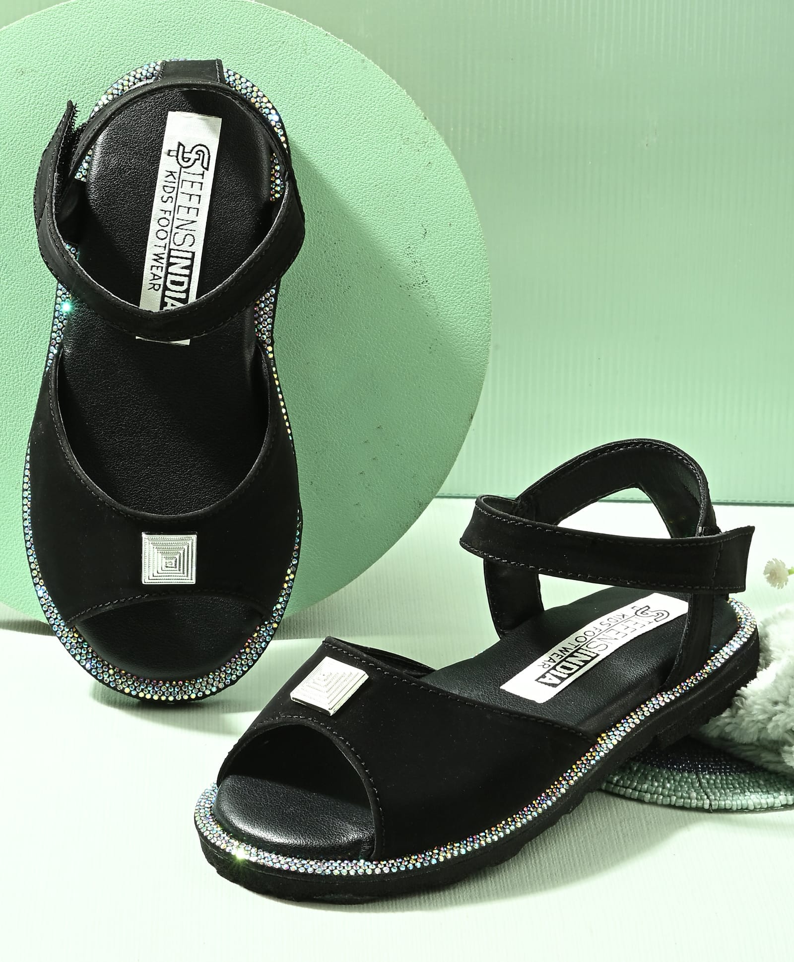 Stefens Stones Embellished Velcro Closure Sandals - Black-image-47