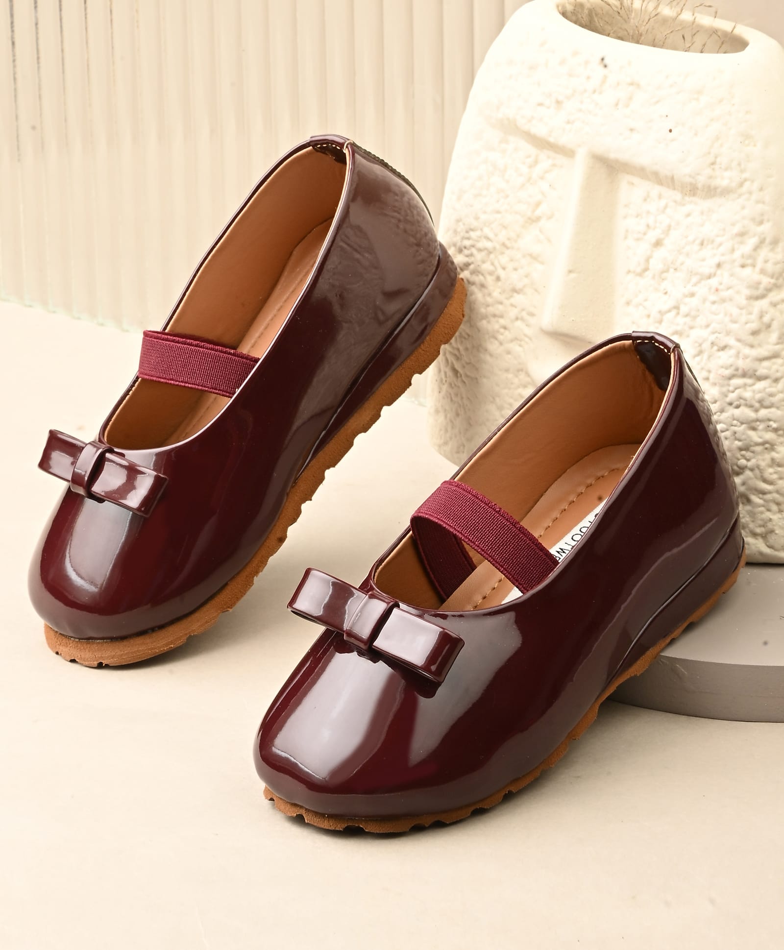 Stefens Bow Applique Detailed Mary Jane Ballerinas - Cherry-image-25