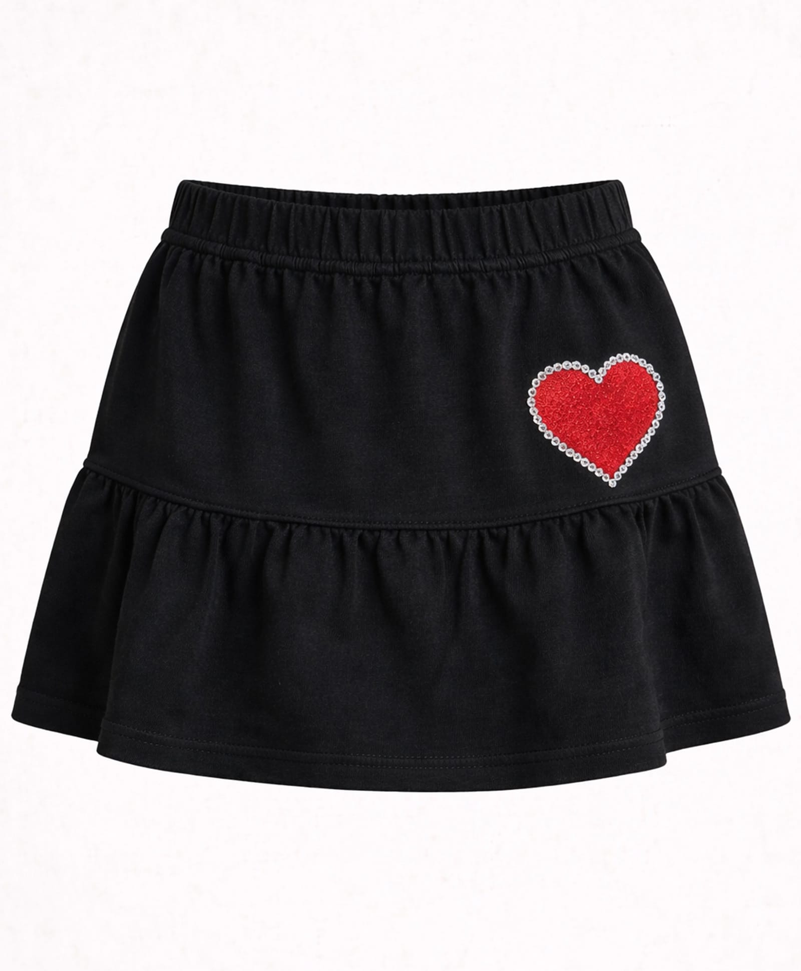 ZIP ZAP ZOOP Cotton Woven Heart Applique Detailed Tiered Skirt - Black-image-31