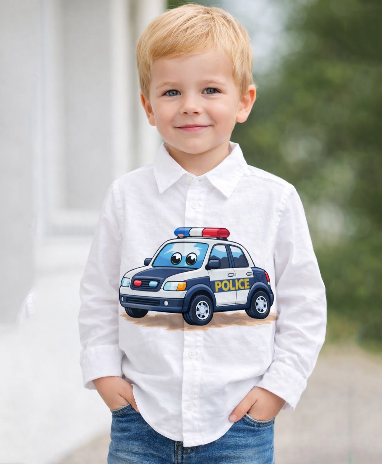 ZIP ZAP ZOOP Cotton Woven Full Sleeves Police Car Printed Shirt - White-picture-27