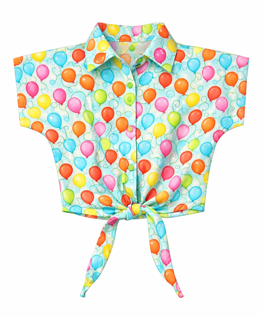ZIP ZAP ZOOP Cotton Woven Half Sleeves Balloon Printed TieUp Top - Multi Colour-picture-29