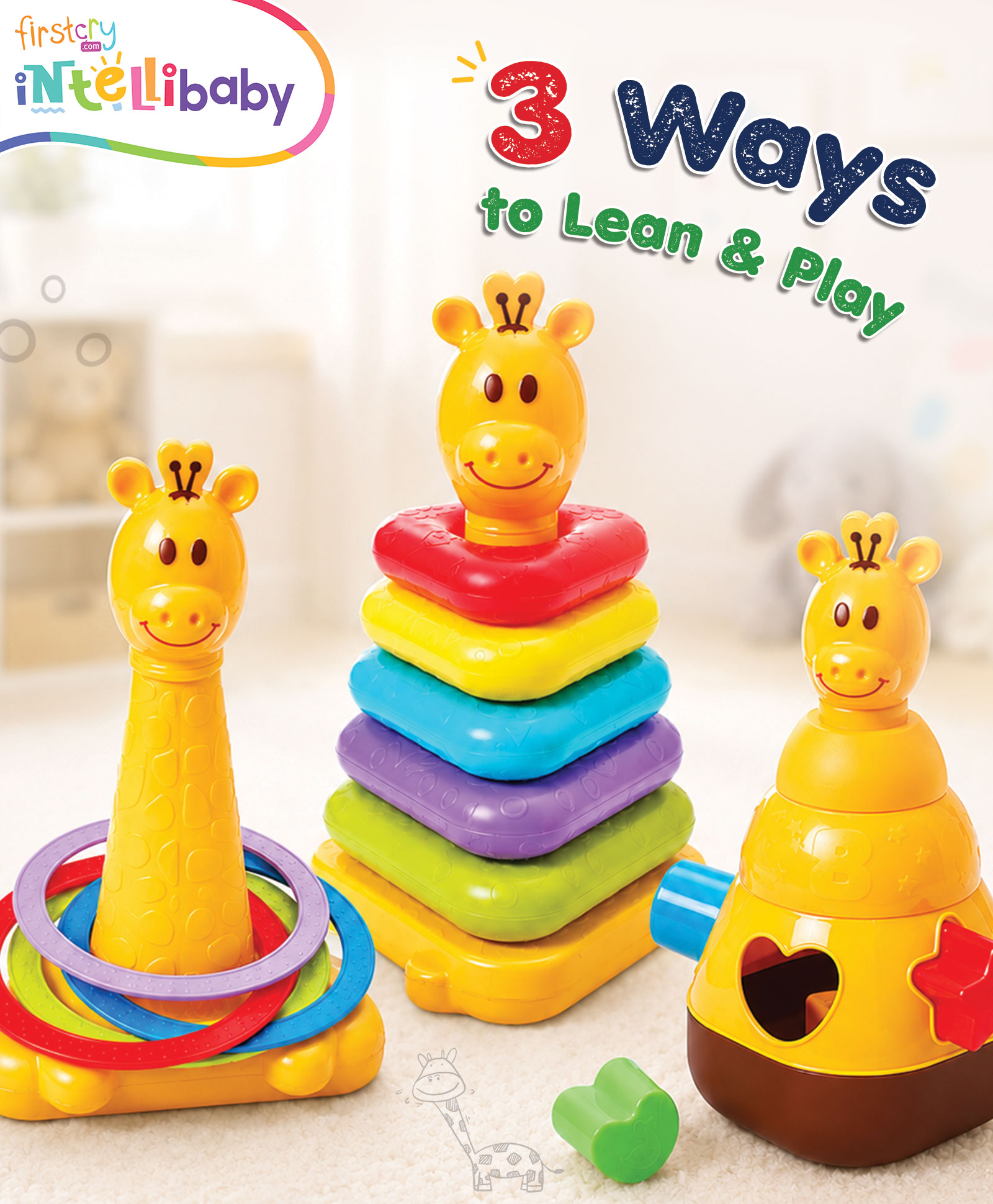Intellibaby Stack, Sort N' Toss Giraffe Trio | 3-in-1 Stacking & Sorting Toy | Sensory Learning | Early Educational Toy for Boys & Girls | Ideal for Gifting-picture-32