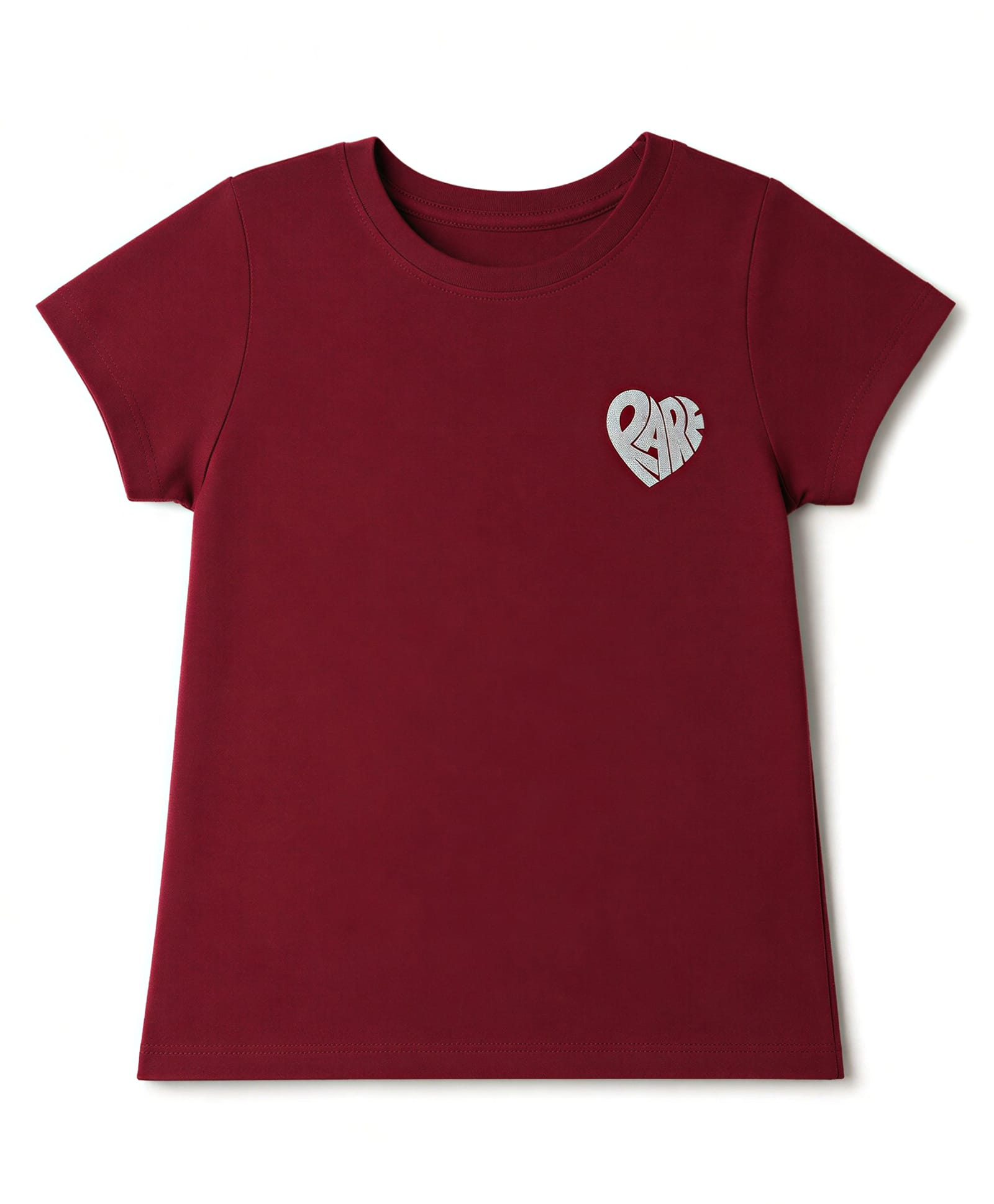 Pine Kids Cotton T-Shirt with Short Sleeves and Heart Print in Wine for 6-7 Years-image-2
