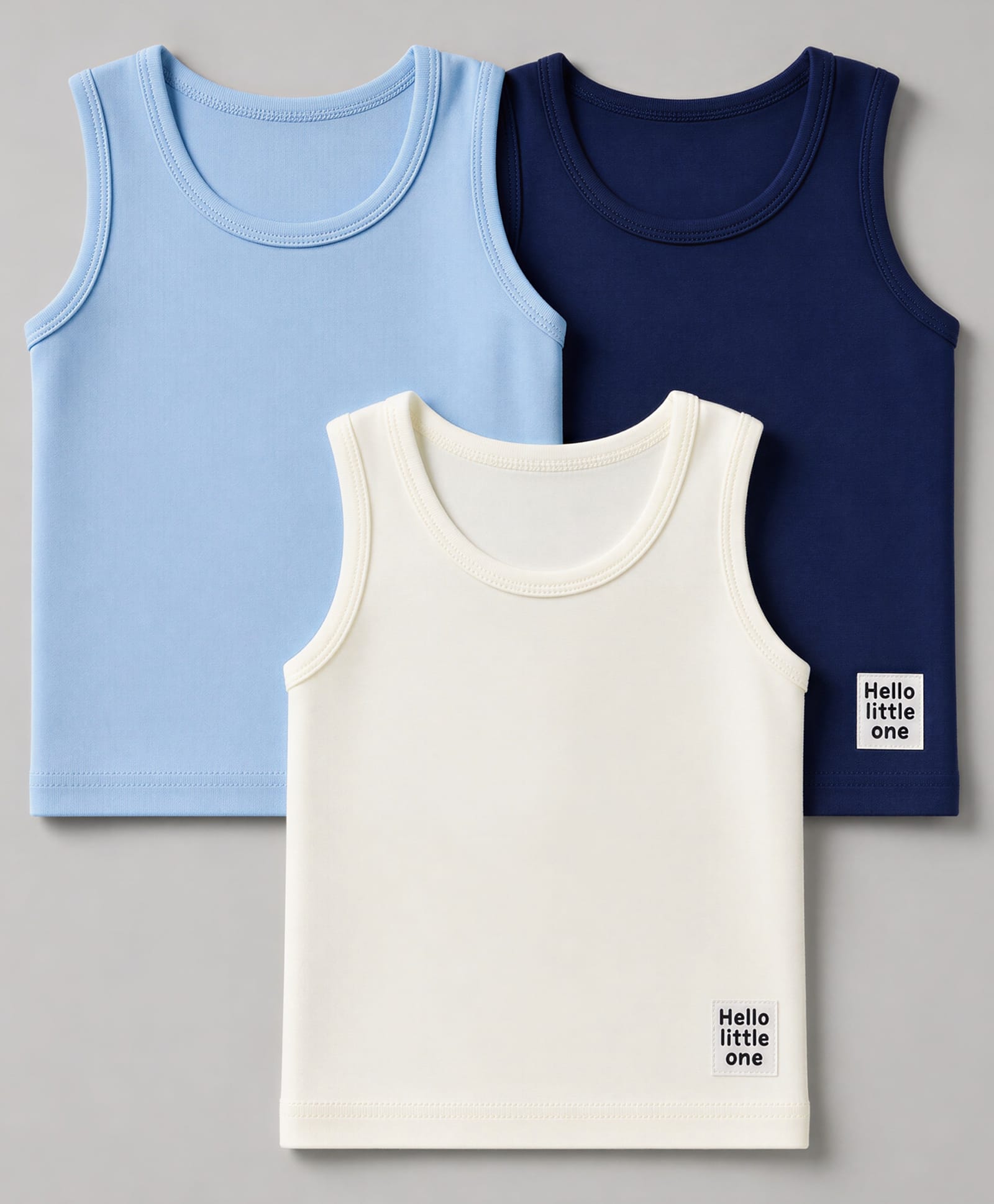 Babyhug Cotton Single Jersey Knit Sleeveless Sando Pack of 3 - Blue,White, Light Blue-image-21