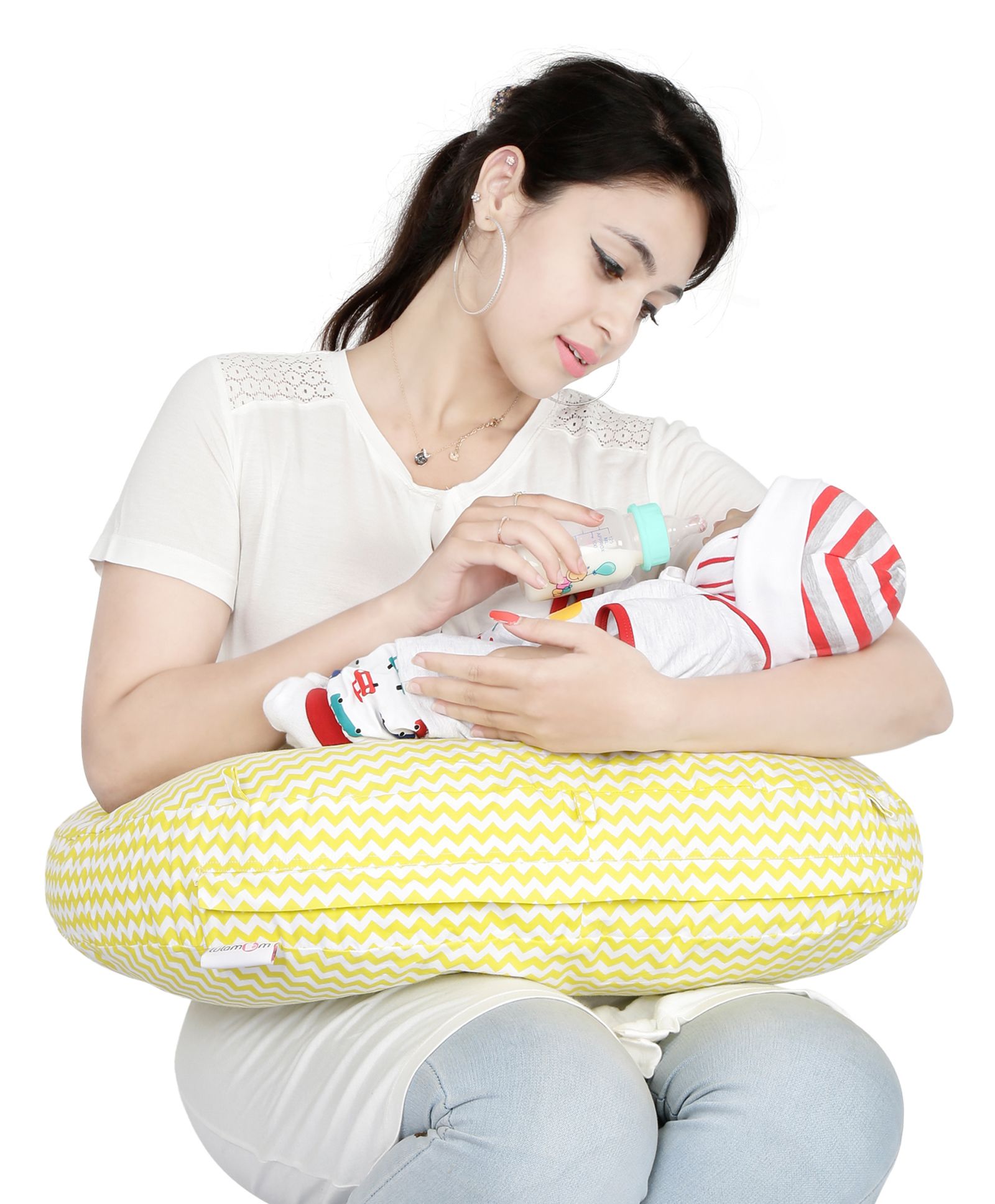 Lulamom Portable Curved Soft Feeding Pillow Chevron Pattern - Yellow-image-47