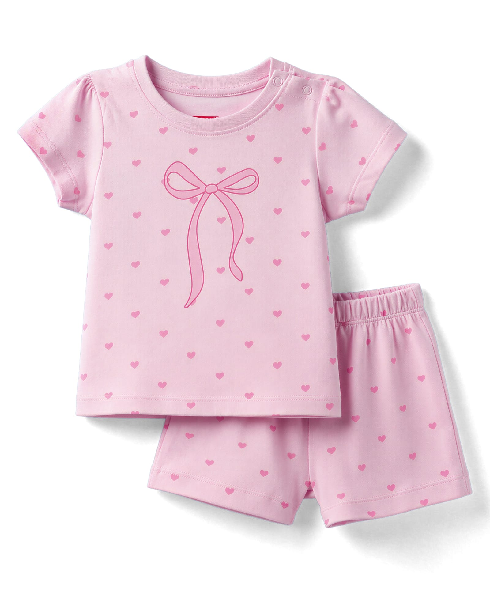Babyhug Cotton Knit Half Sleeves T-Shirt & Shorts Night Suit With Bow & Heart Print - Light Pink-image-36
