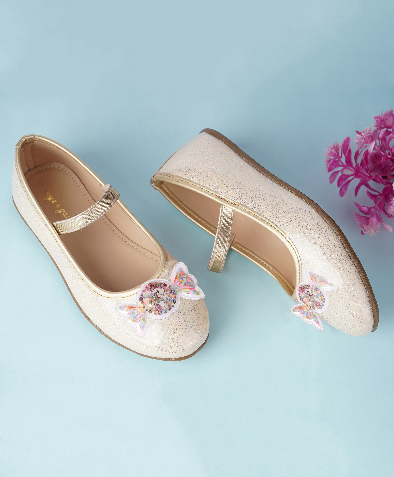 boyz n galz Slip On Ballerina With Unicorn Theme Applique - Cream-image-18