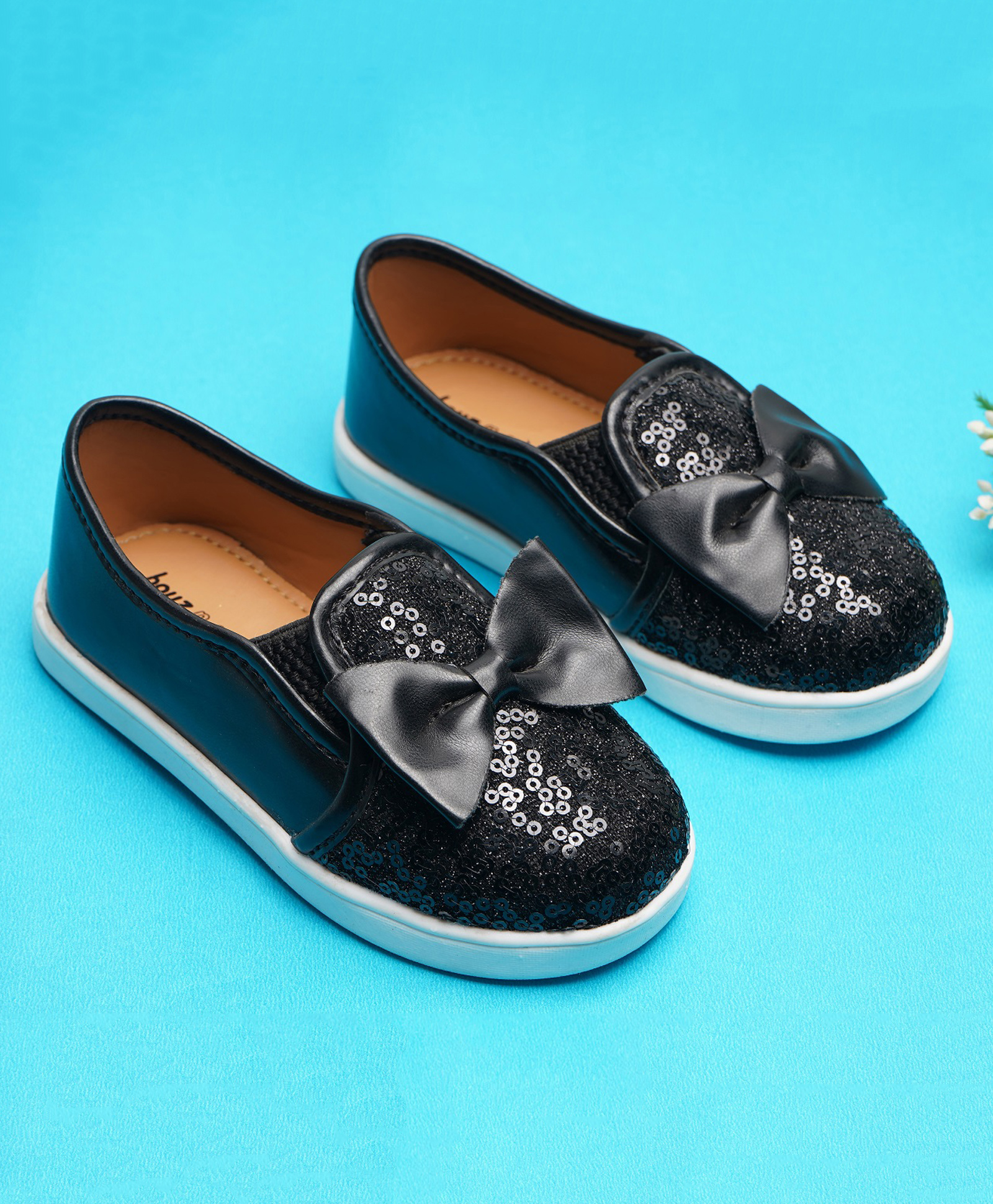 boyz n galz Slip On Casual Shoes With Sequinned Bow Applique - Black-image-10