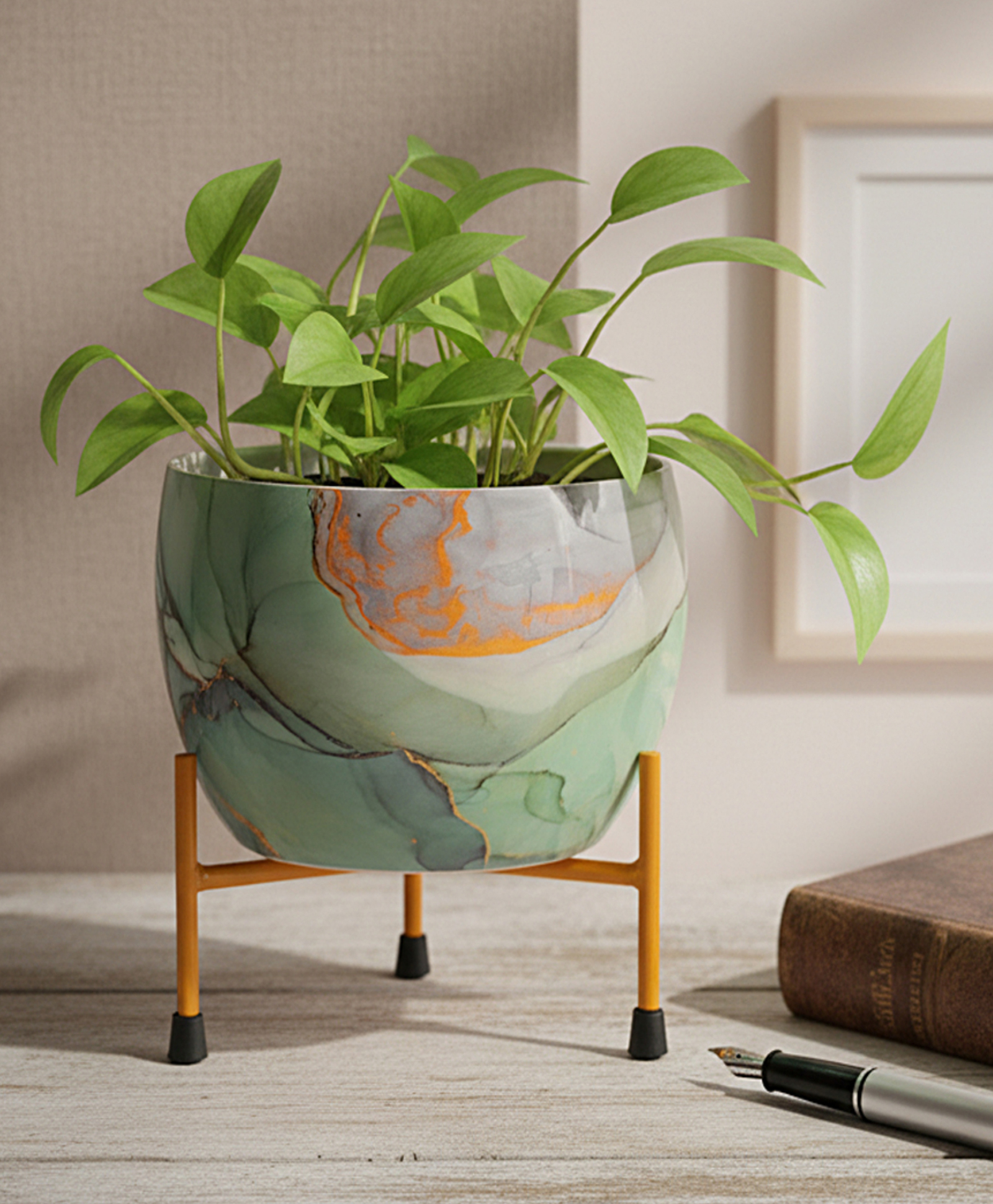 YUNHI YUNHI Handmade Metal Iron Meenakari Planter Pot with Stand | Decorative Indoor Flower Pot | Traditional Handcrafted Design | Tabletop Plant Holder for Home & Office Décor | Hancrafted |Pack of 1-picture-37