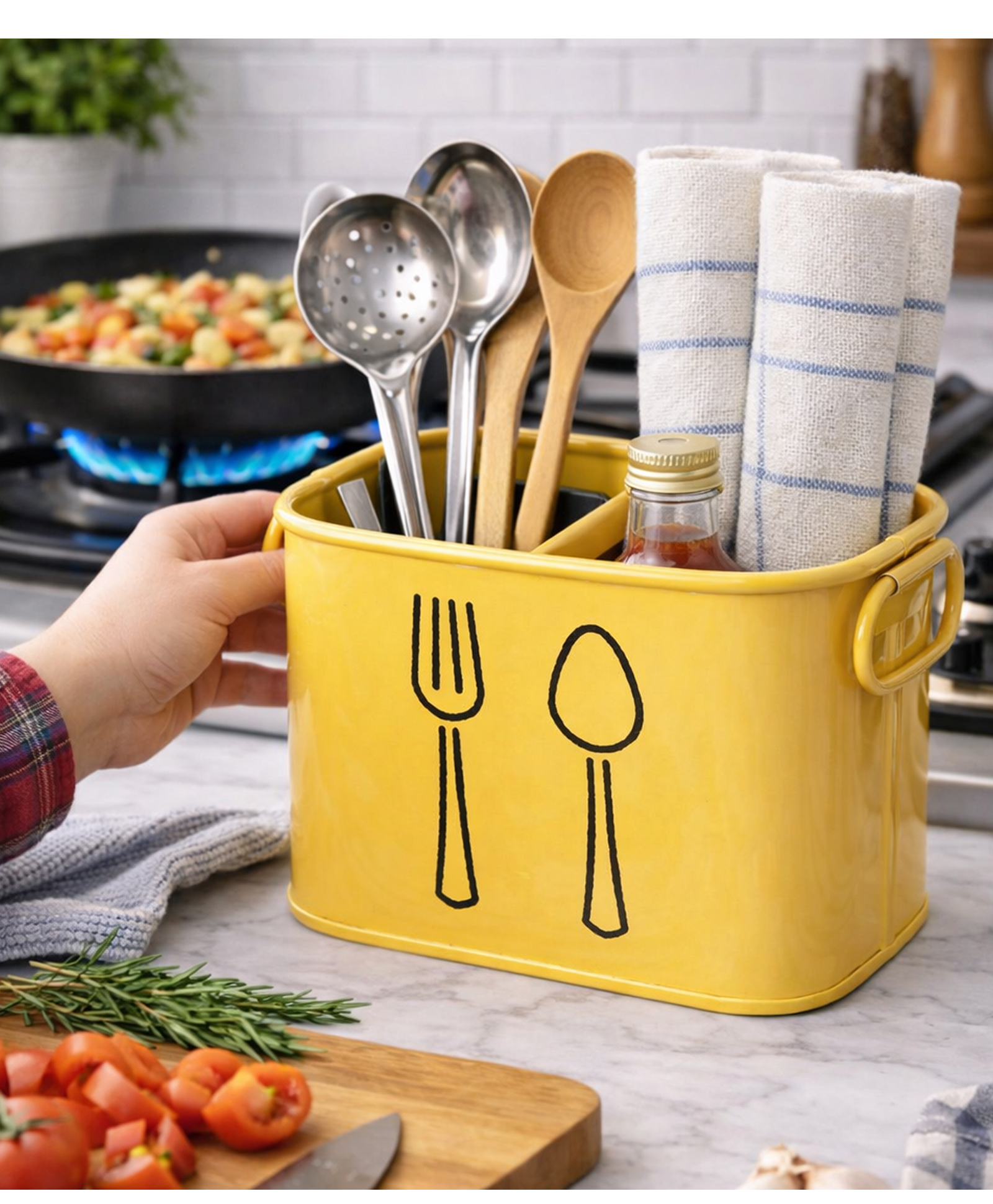YUNHI Metal Cutlery Holder for Kitchen Counter | Multipurpose Spoon Stand & Utensil Organizer | Powder Coated Rust Free Storage Box for Spoons, Forks, Knives | Modern Kitchen Accessories-image-4