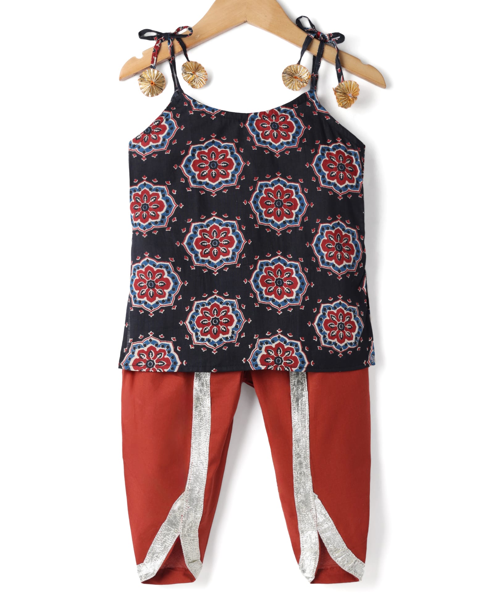 Teentaare Cotton Woven Sleeveless Floral Printed Kurta & Salwar Set - Navy Blue-image-23