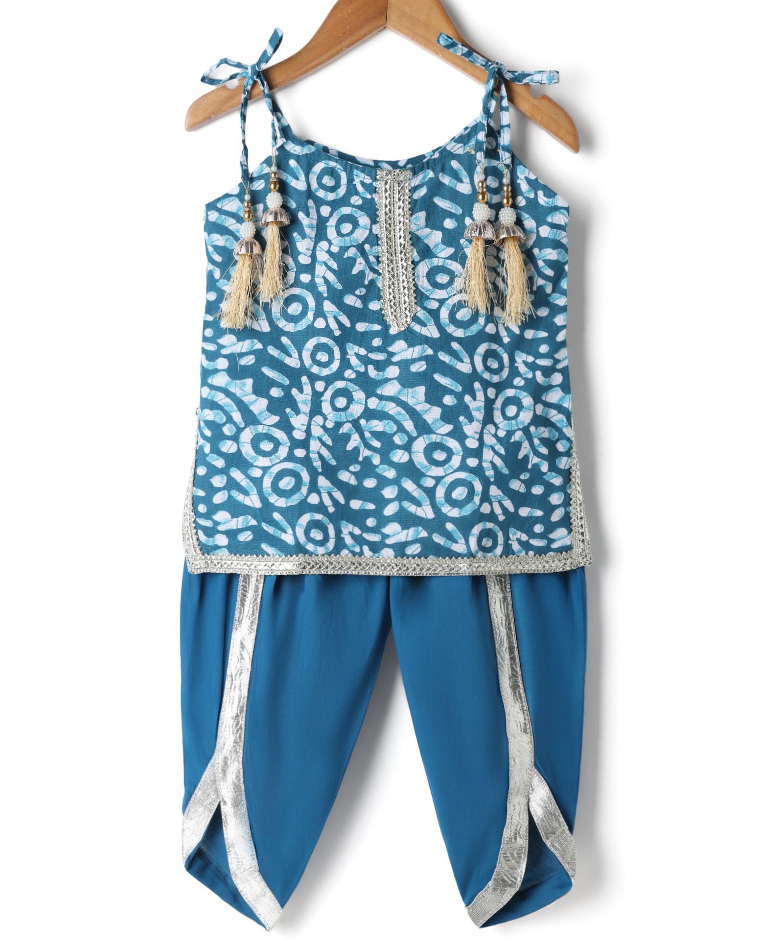 Teentaare Cotton Woven Sleeveless Printed Kurta & Salwar Set - Teal Blue-picture-23