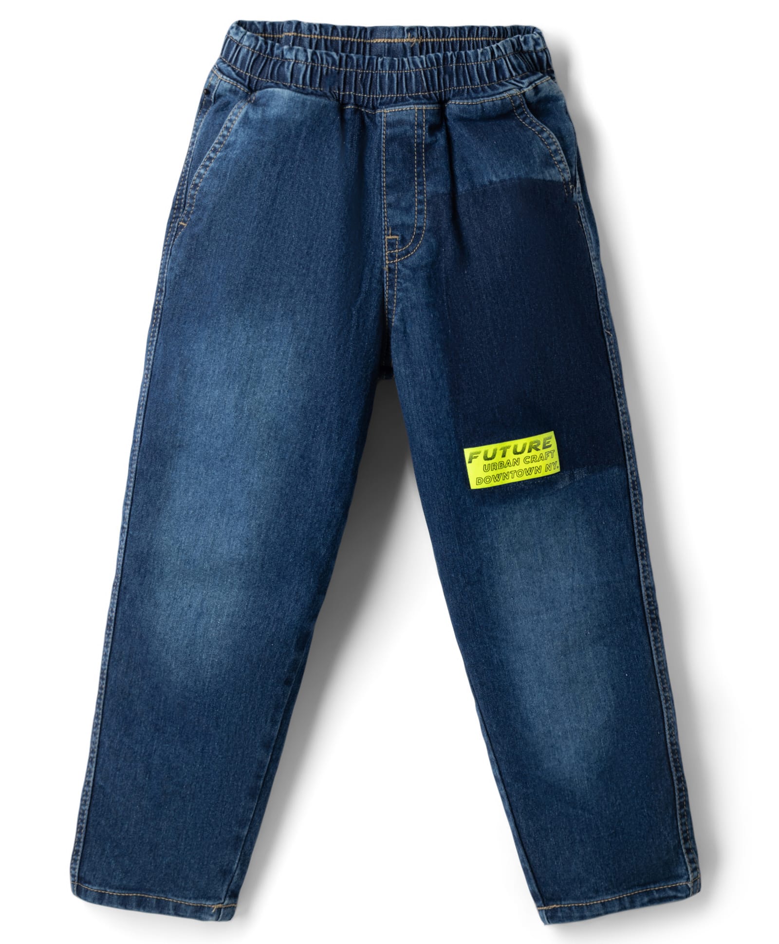 kookie kids india Kookie Kids Woven Full Length Washed Text Printed Korean Denim Jeans - Navy Blue-picture-24