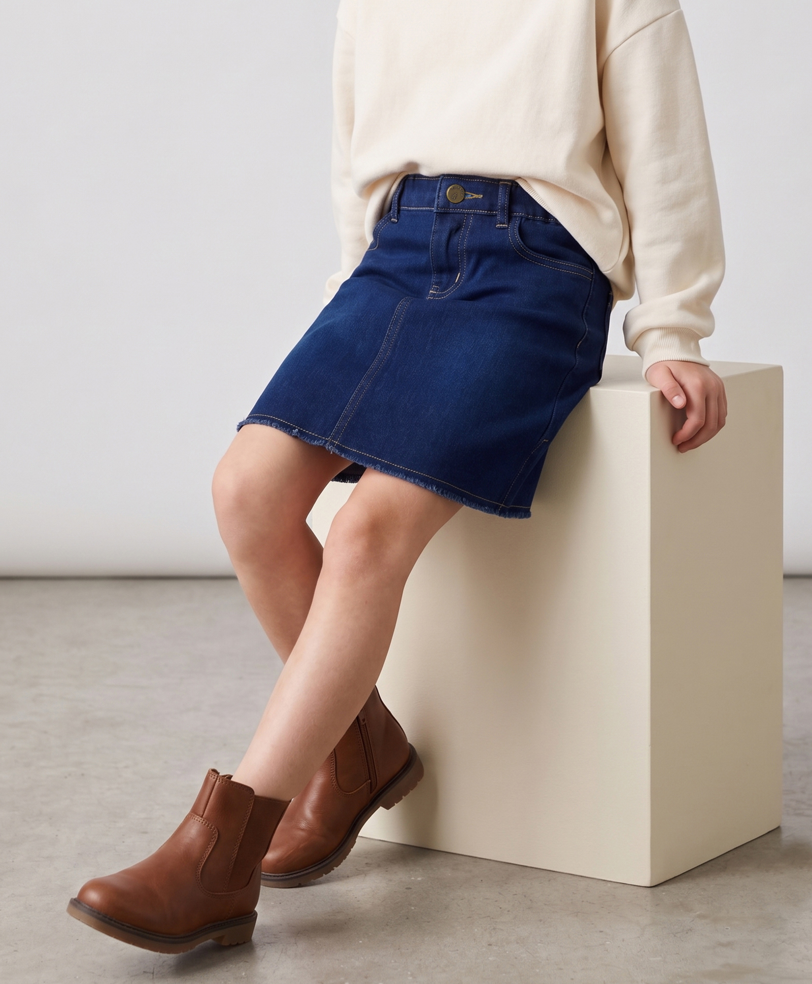 Pine Kids Denim Woven Above Keen Length Skirt -Blue-image-36