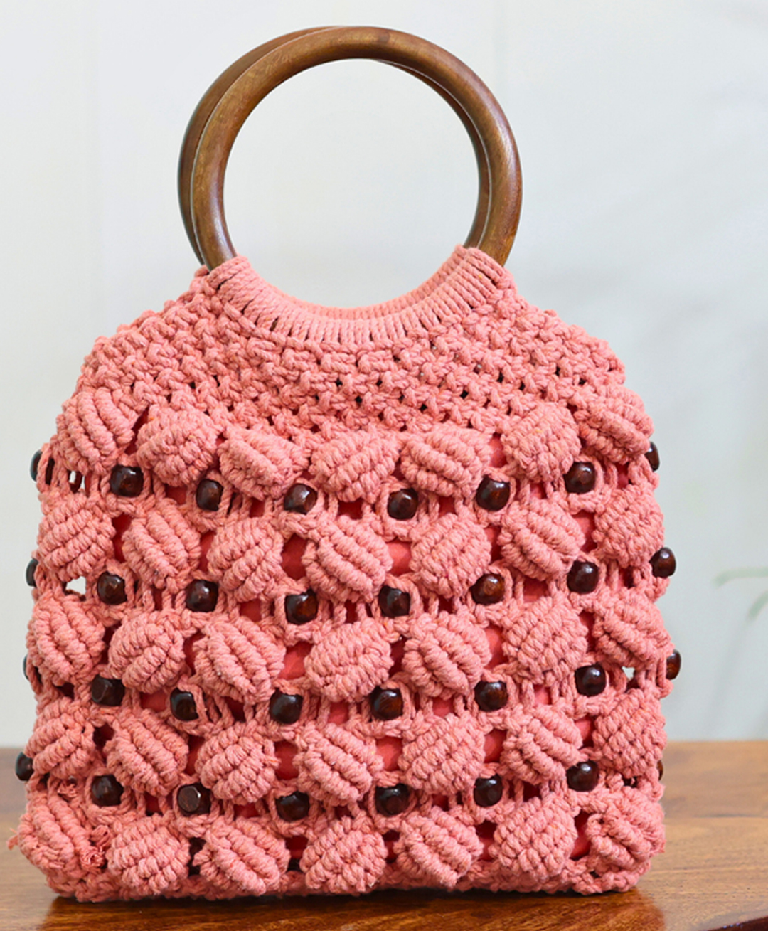 Sarmaya Peach Ring Handmade Macrame Bag-image-1