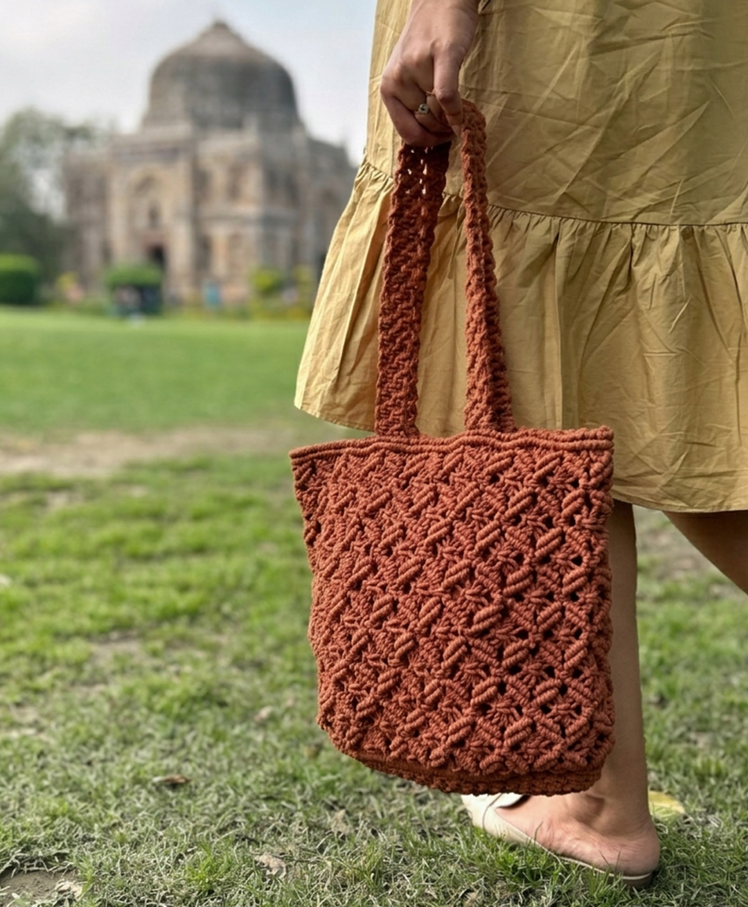 Sarmaya Brown Macrame Tote Bag-image-5