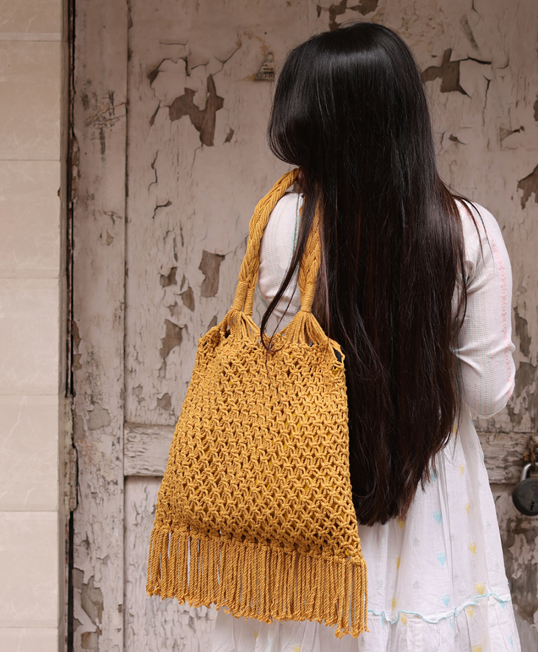 Sarmaya Musturd Yellow Hobo Handmade Bag-picture-21