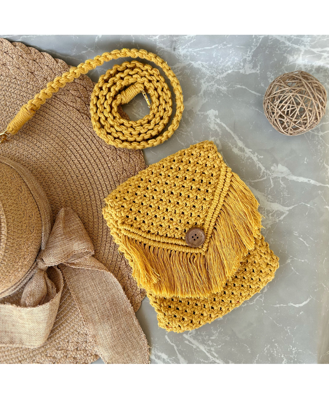 Sarmaya Yellow Macrame Sling Bag-picture-17