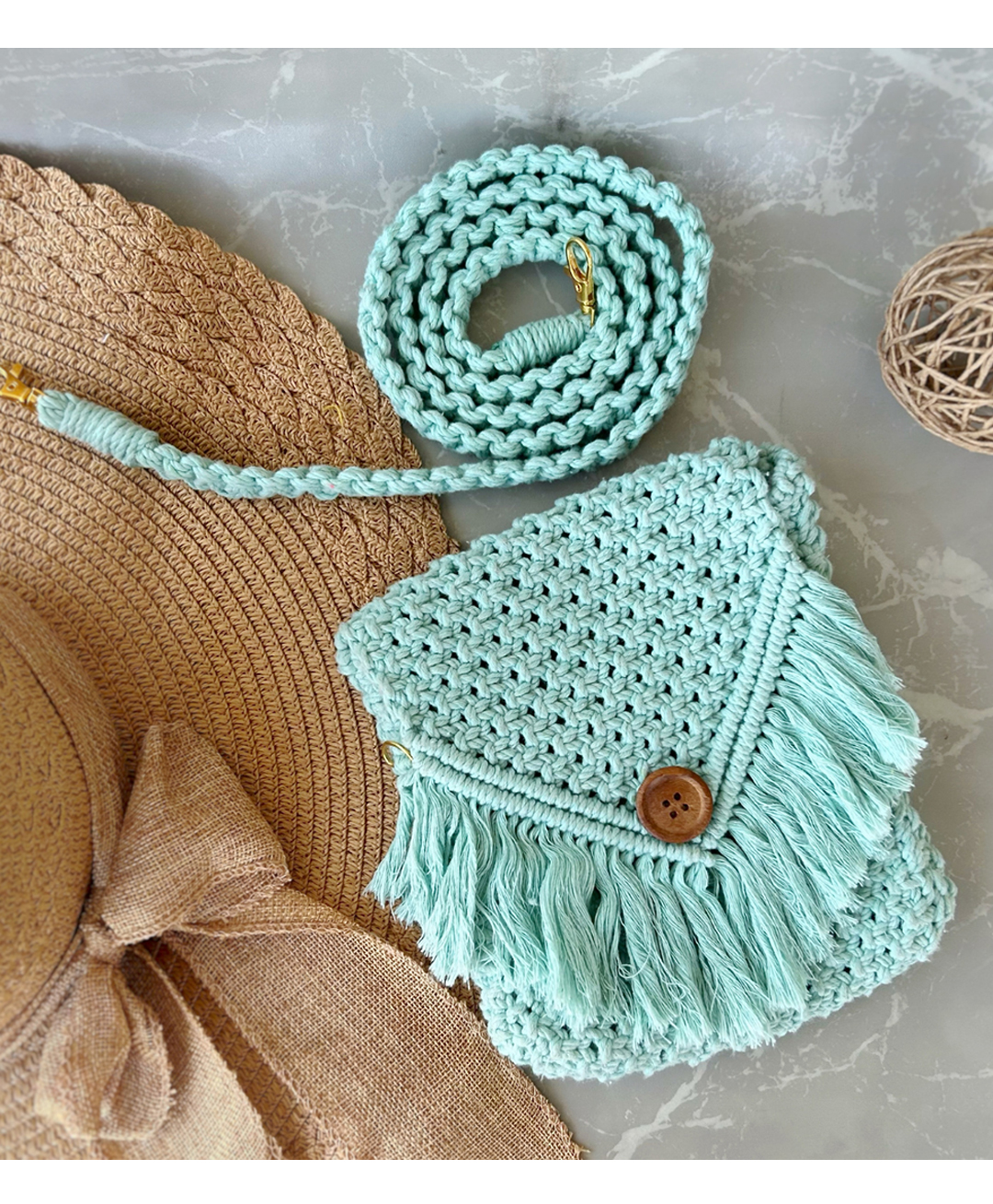 Sarmaya Turqoise Macrame Sling Bag-picture-24