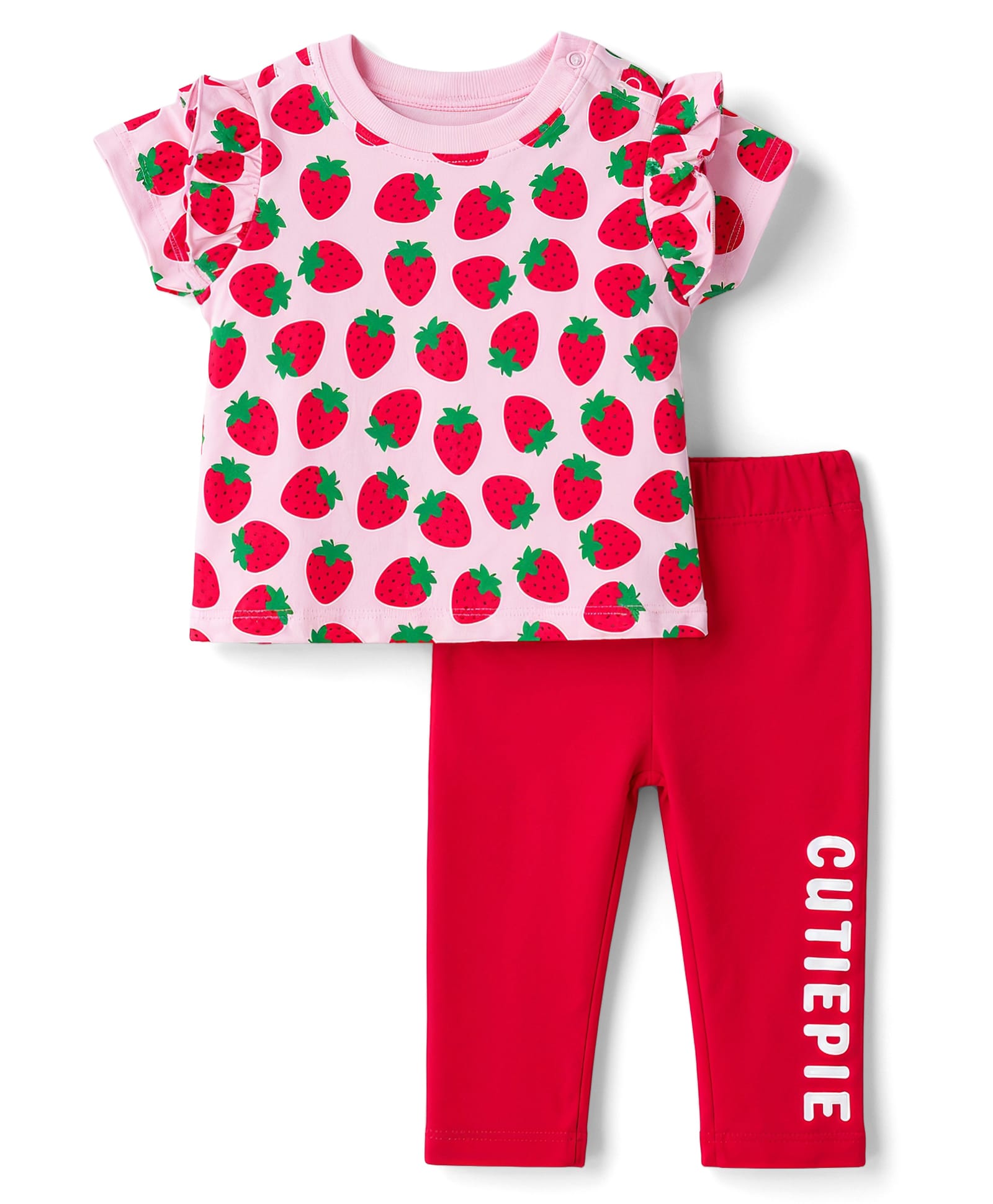 Doodle Poodle 100% Cotton Single Jersey Knit Half Sleeves Top & Pant Set With Strawberry Print - Dark Pink & Red-picture-14