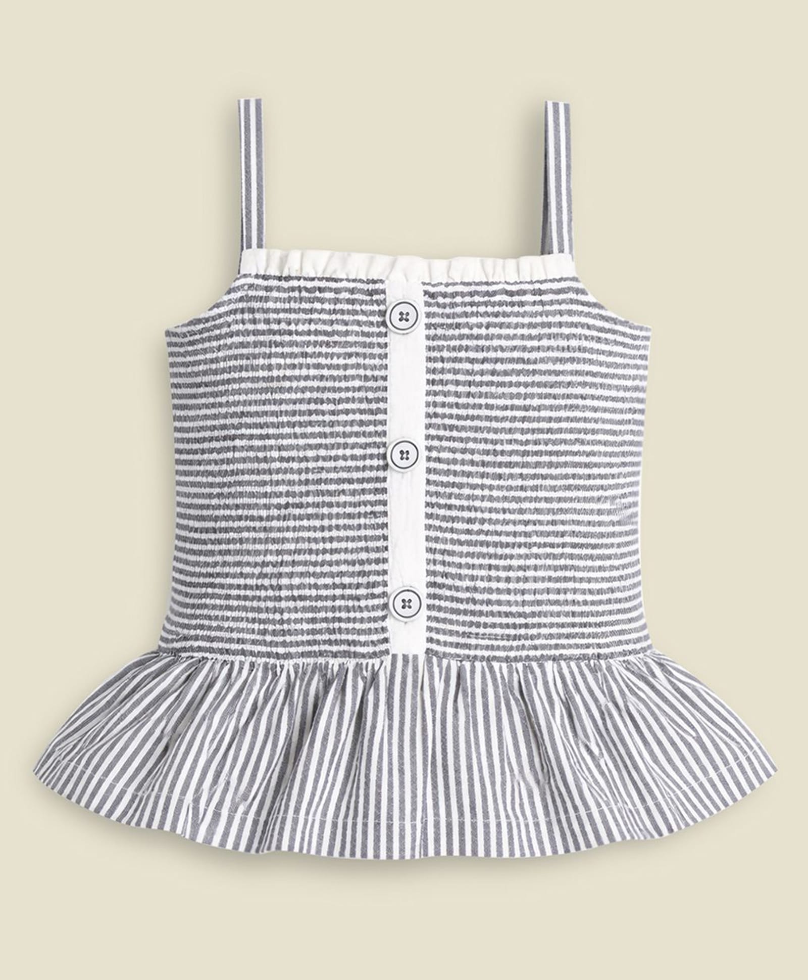 Cherry Crumble By Nitt Hyman Cotton Woven Sleeveless Striped & Frill Detailed Top - Offwhite-picture-35