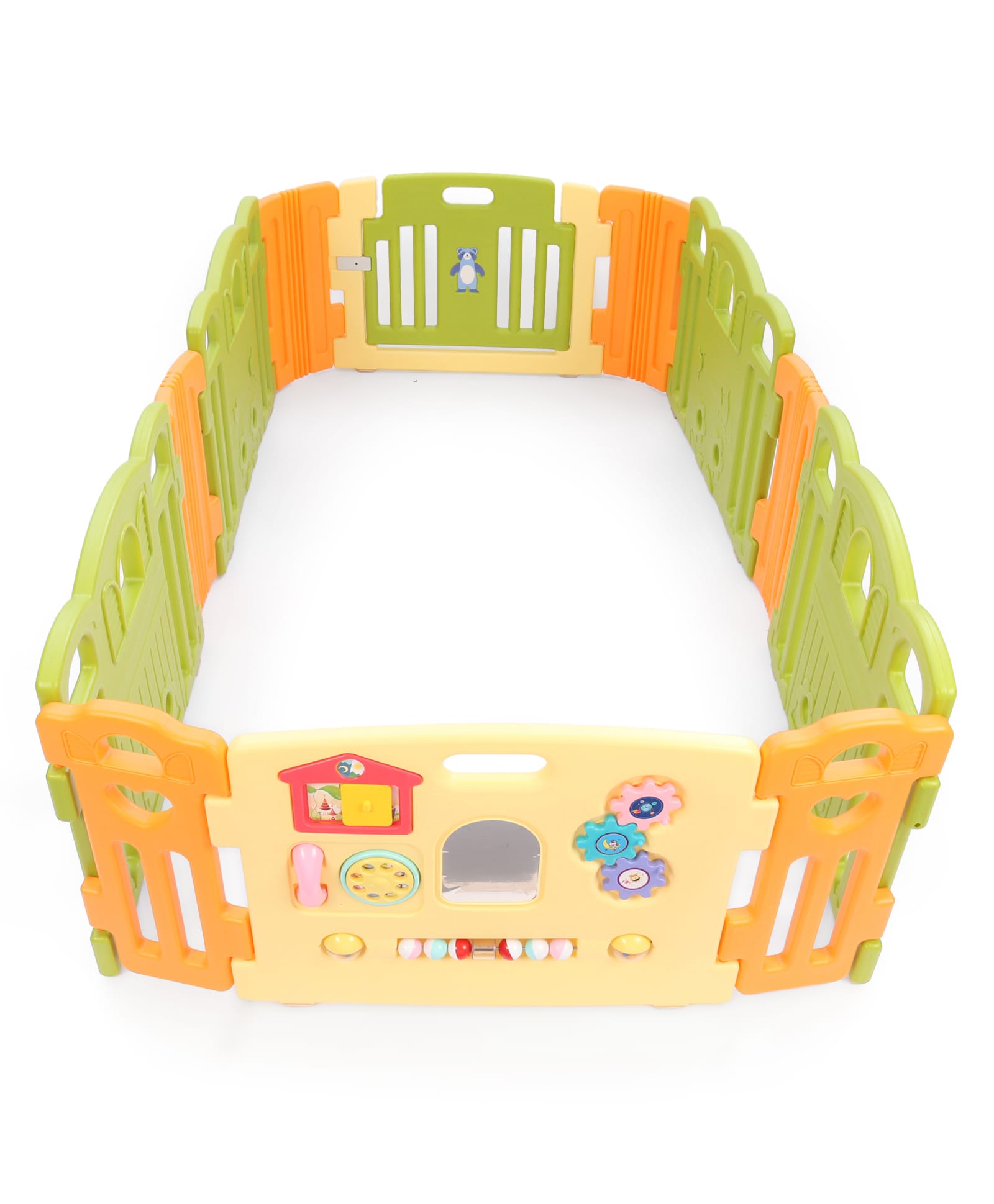 fab n funky Playpen for Kids Smart Folding & Portable design Baby Activity with Safety Lock Play Gate Fence for Kids Toddlers Indoor Activity- Yellow Green Orange| Easy to Assemble| No Tools Required-picture-14