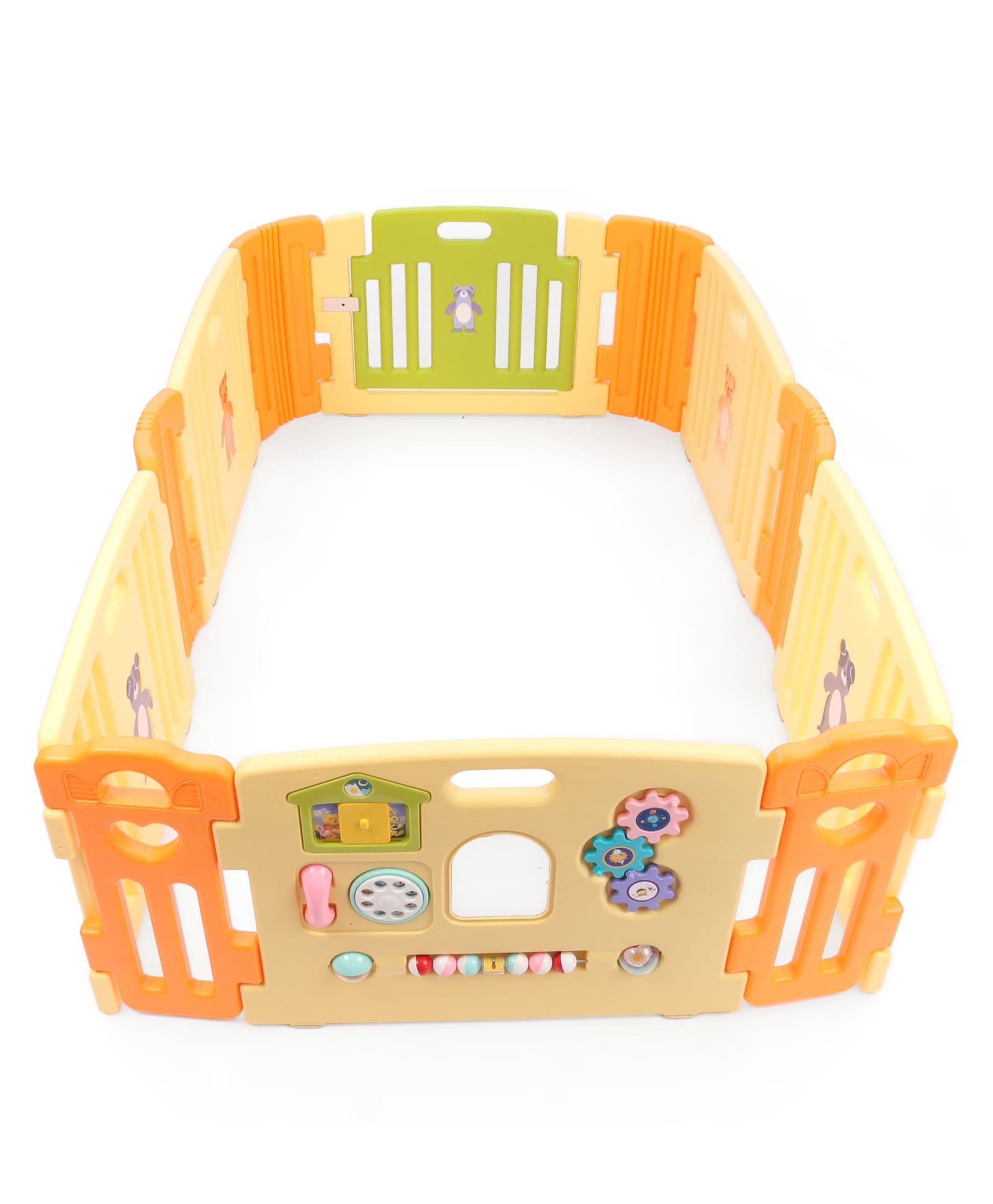 Kids Play-yard Playpen with Easy Tool Free Assembly - Yellow Green Orange|Smart Folding & Portable| Baby Activity Play Gate Fence|Safety Lock System| Indoor Outdoor Play Area| Light Weight-image-6