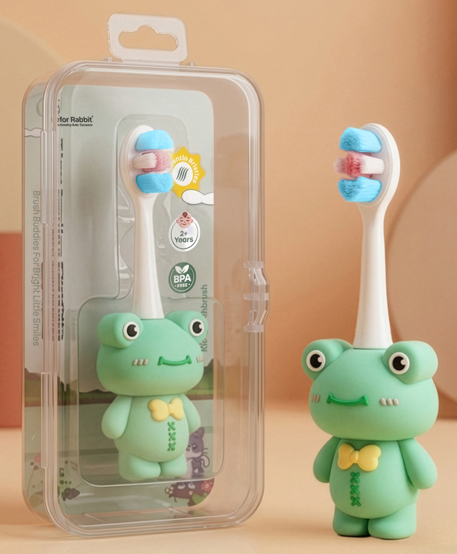 R for Rabbit Tiny Smiles Zoobie Kids Toothbrush 2+ Years, Ultra Soft PBT Bristles, Self Standing Animal Design Green Froggy-picture-27