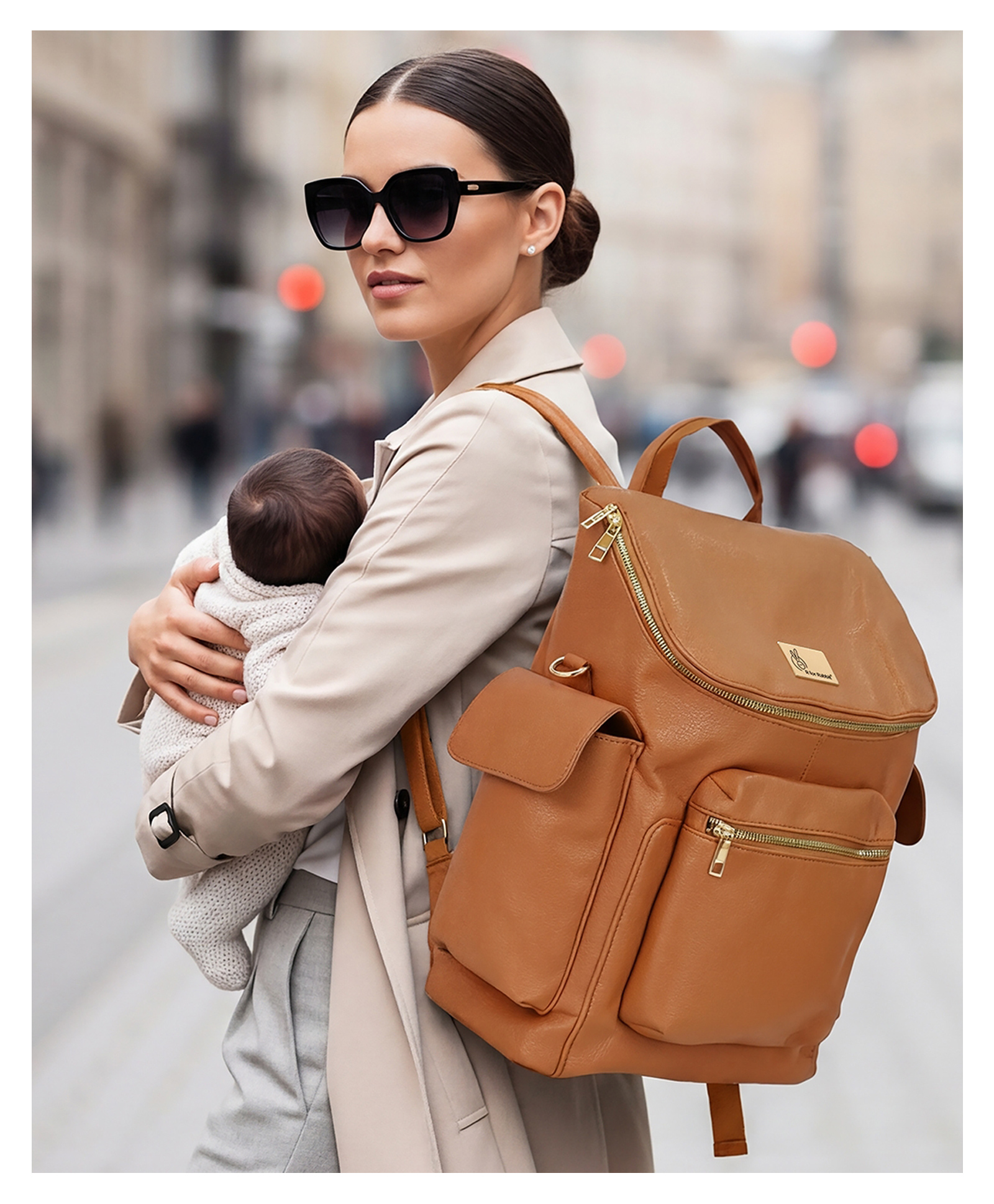 R for Rabbit Caramello Bold Neo Diaper Bag With Matte Finish Vegan Leather 39L Spacious Multi Compartment Bag -Brown-image-1